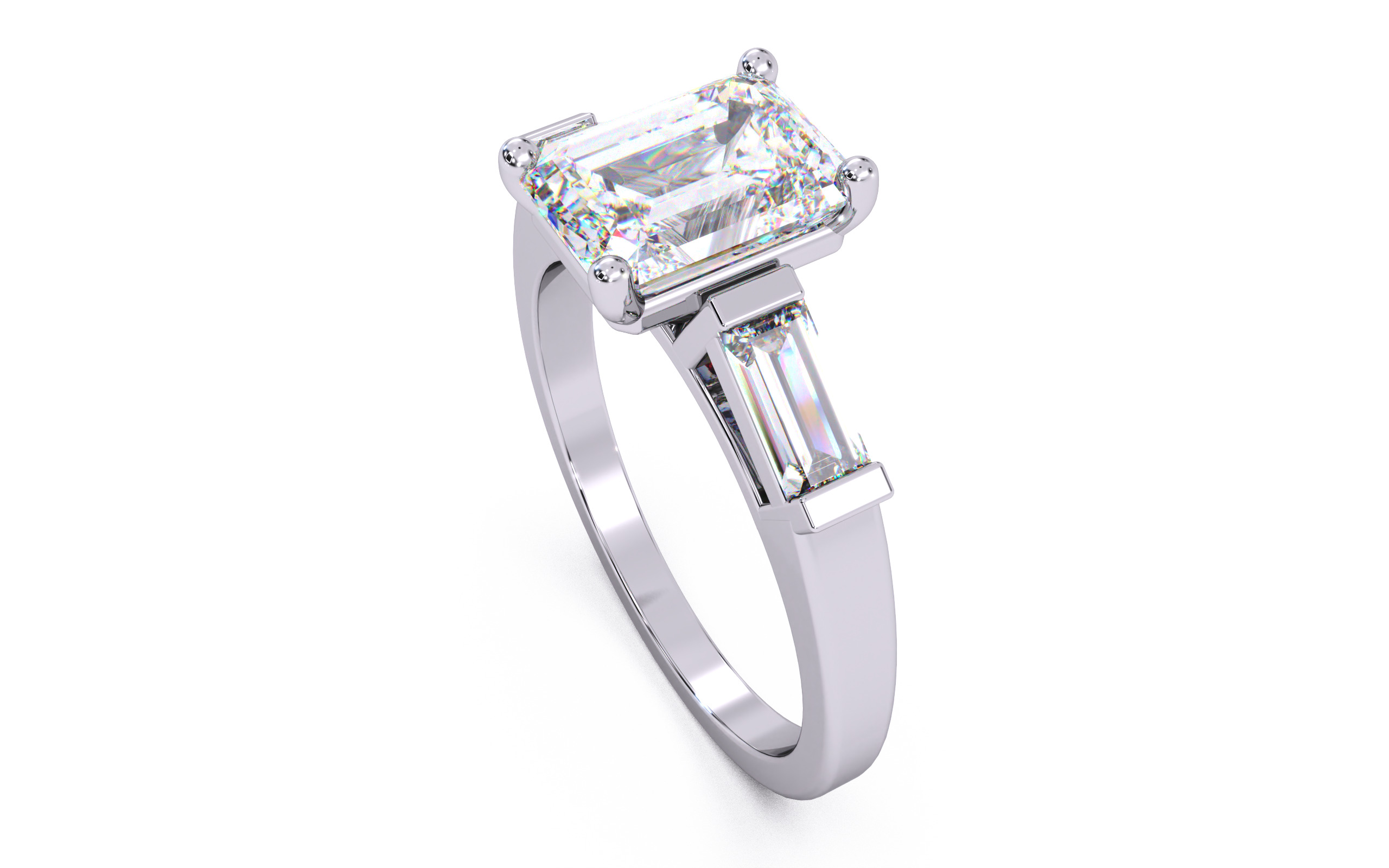 Emerald Diamond Trio Solitaire Ring 3D print model 3D print model_9