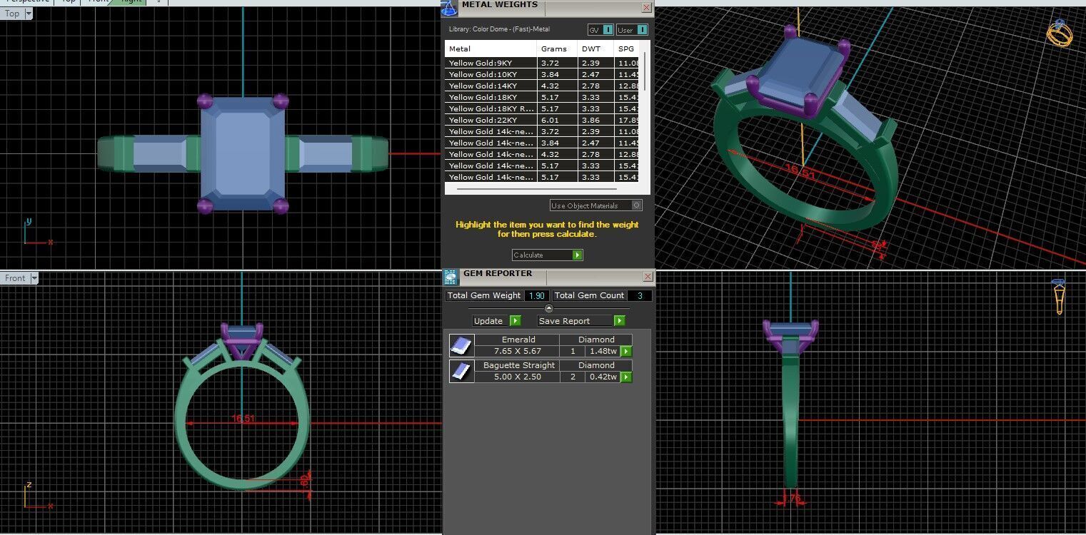 Emerald Diamond Trio Solitaire Ring 3D print model 3D print model_1