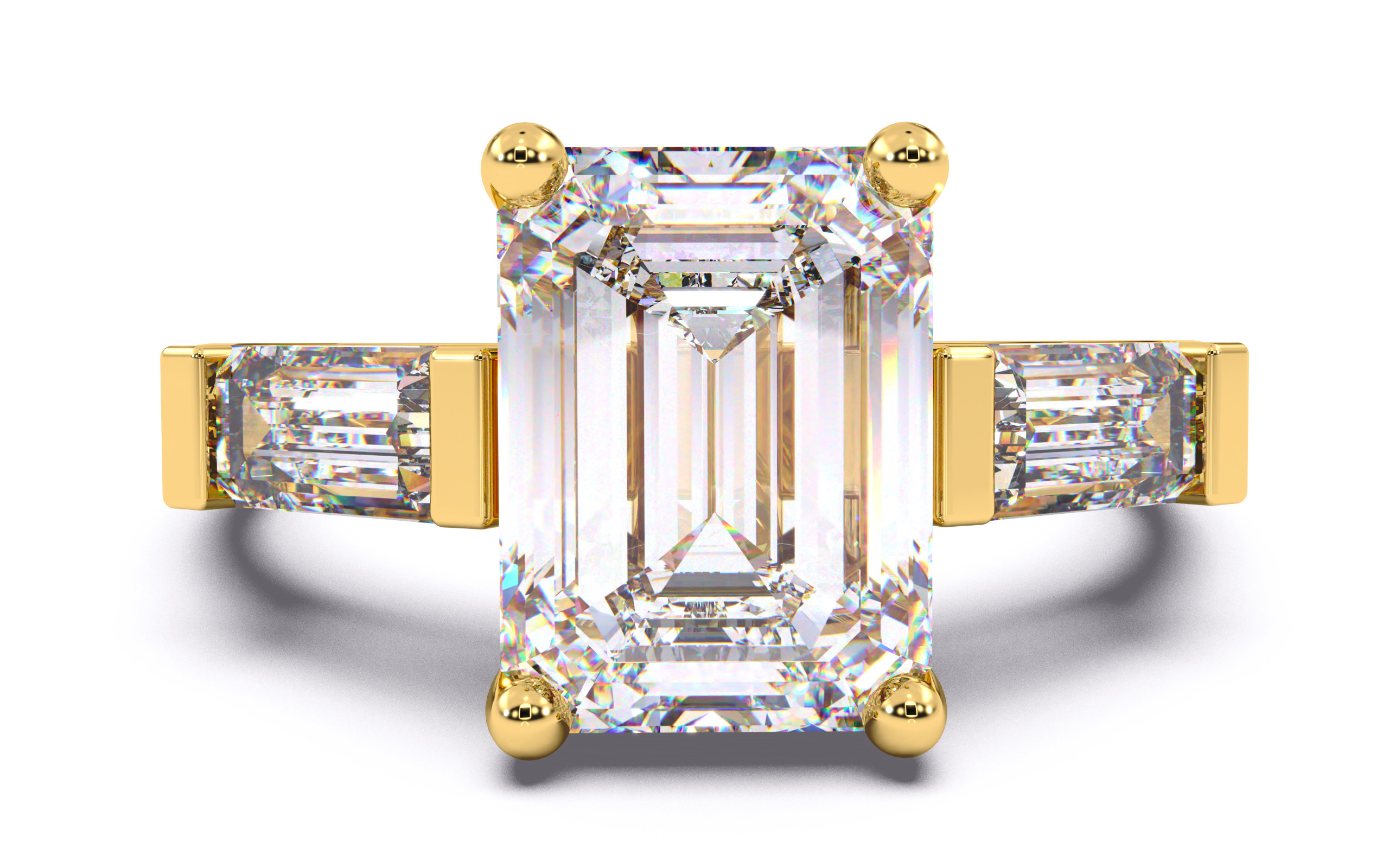 Emerald Diamond Trio Solitaire Ring 3D print model 3D print model_2