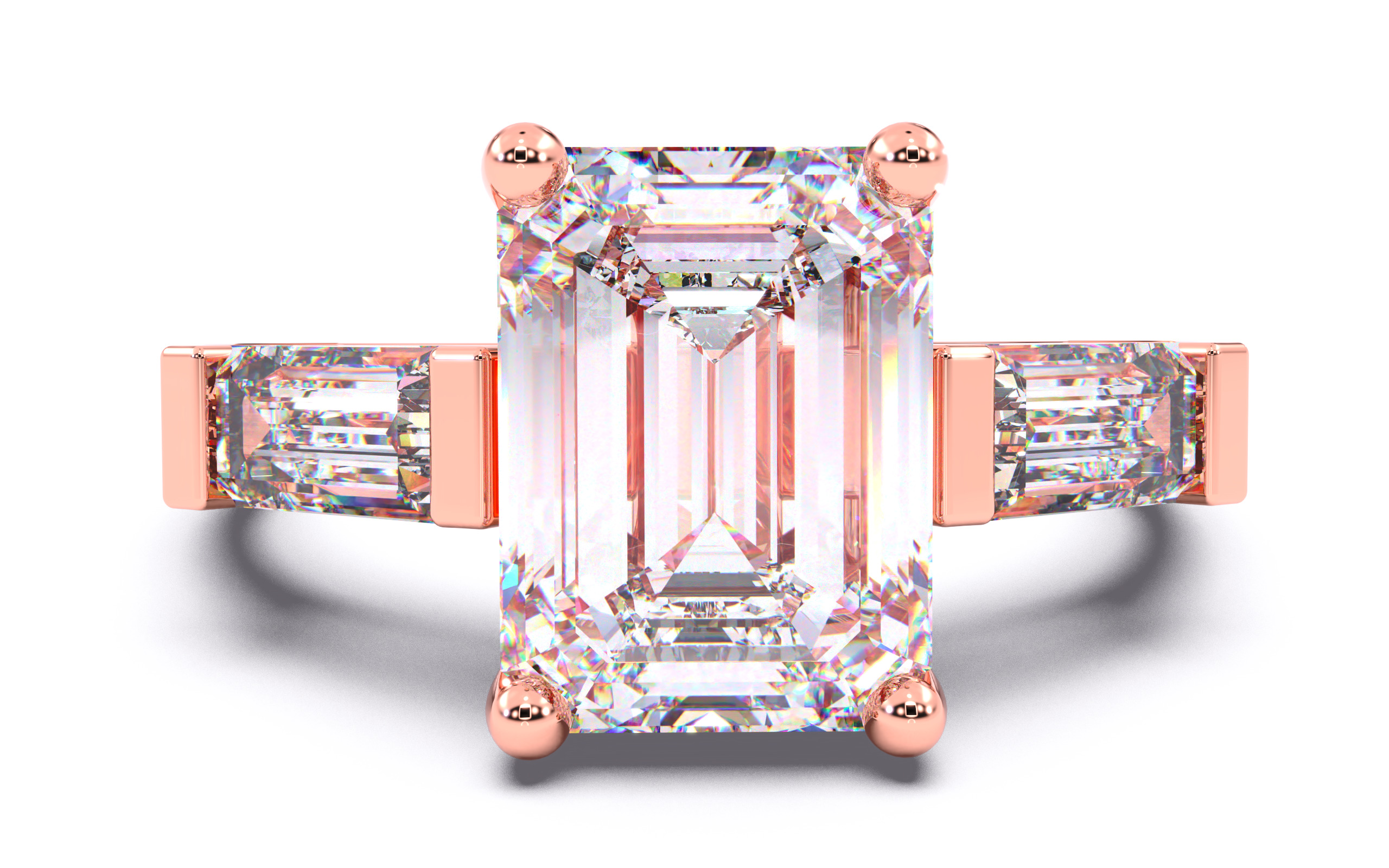 Emerald Diamond Trio Solitaire Ring 3D print model 3D print model_21