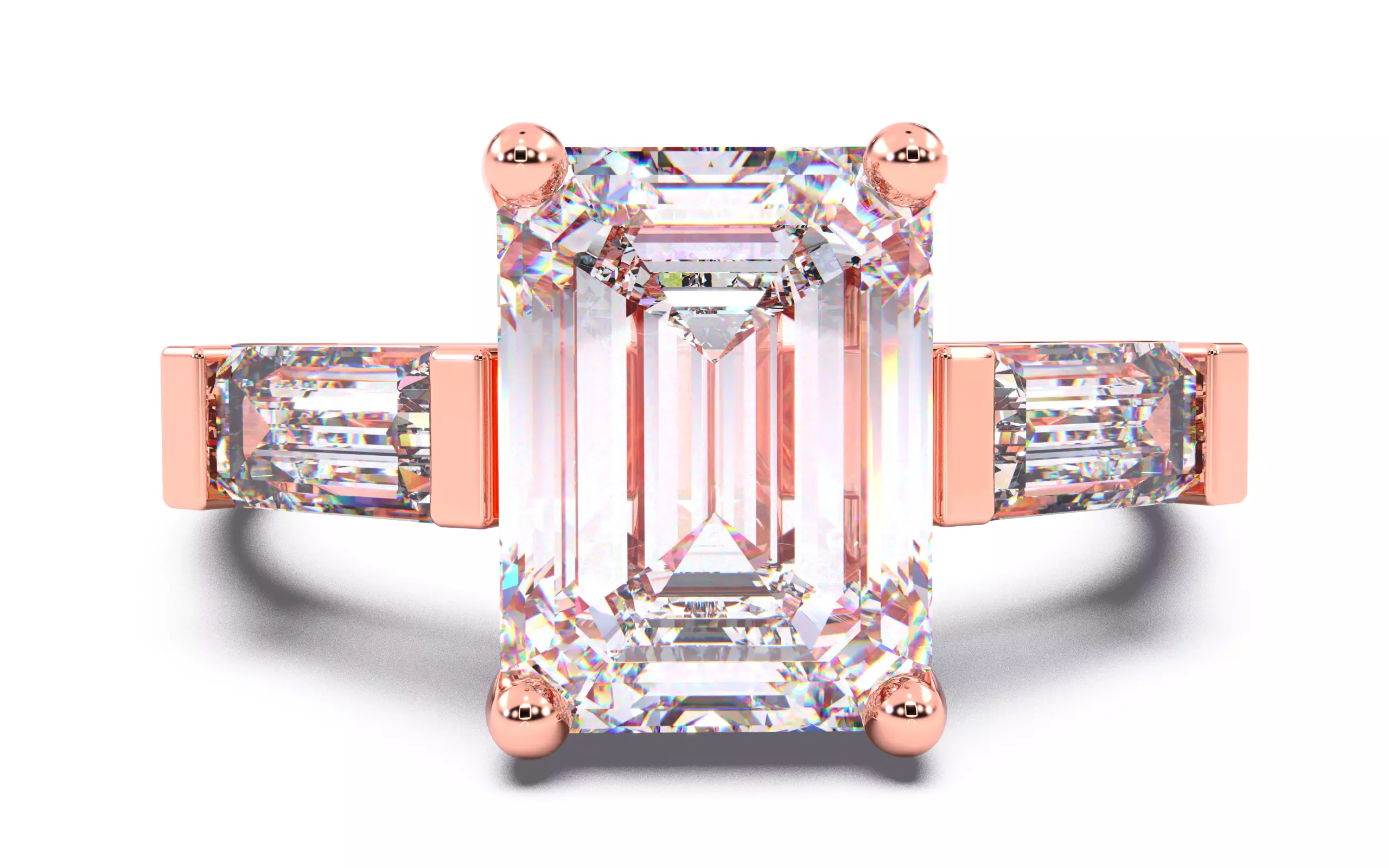 Emerald Diamond Trio Solitaire Ring 3D print model 3D print model_0