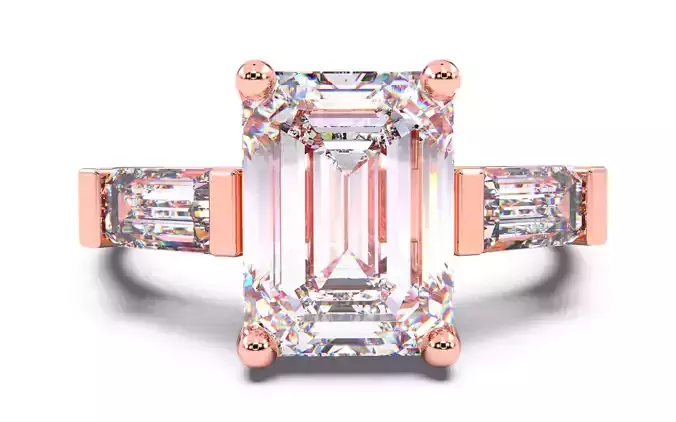 Emerald Diamond Trio Solitaire Ring 3D print model 3D print model