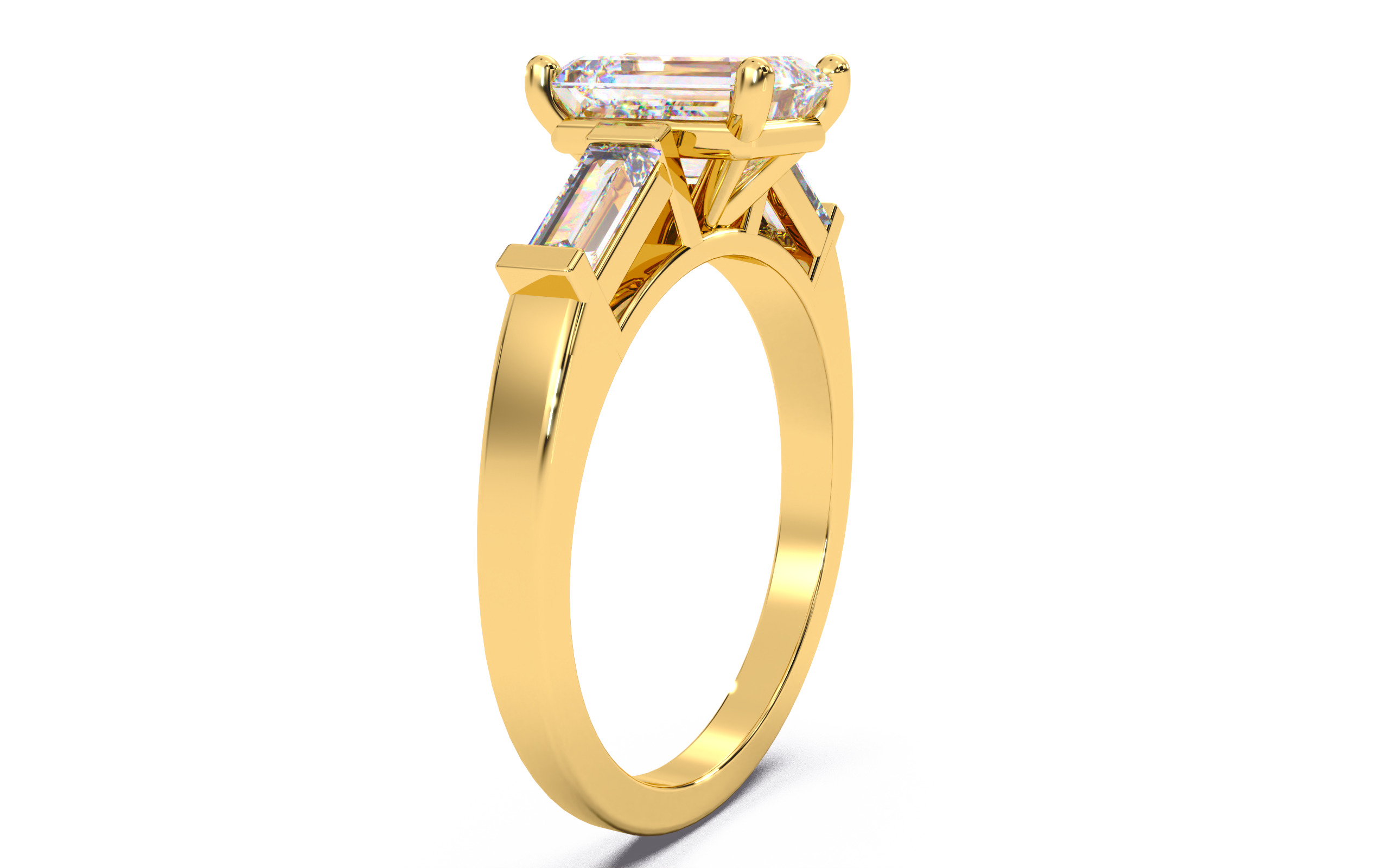 Emerald Diamond Trio Solitaire Ring 3D print model 3D print model_18