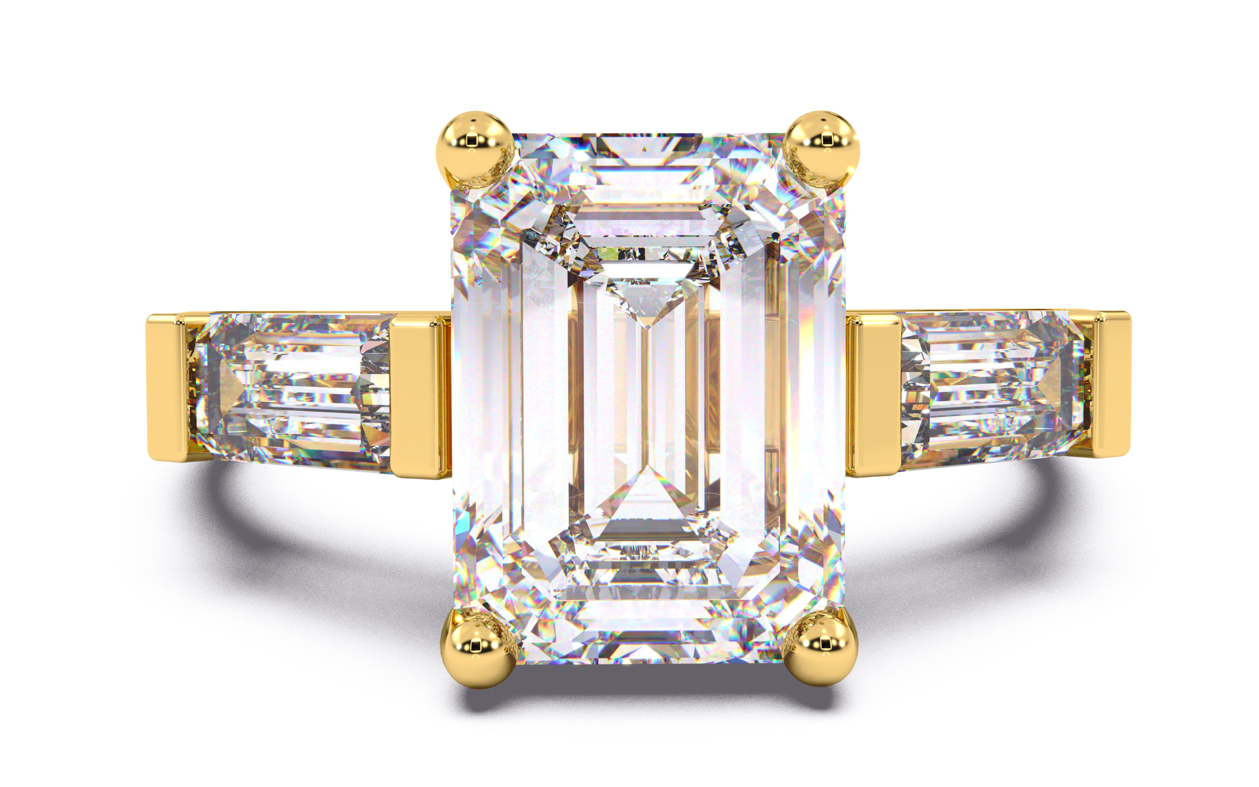 Emerald Diamond Trio Solitaire Ring 3D print model 3D print model_13