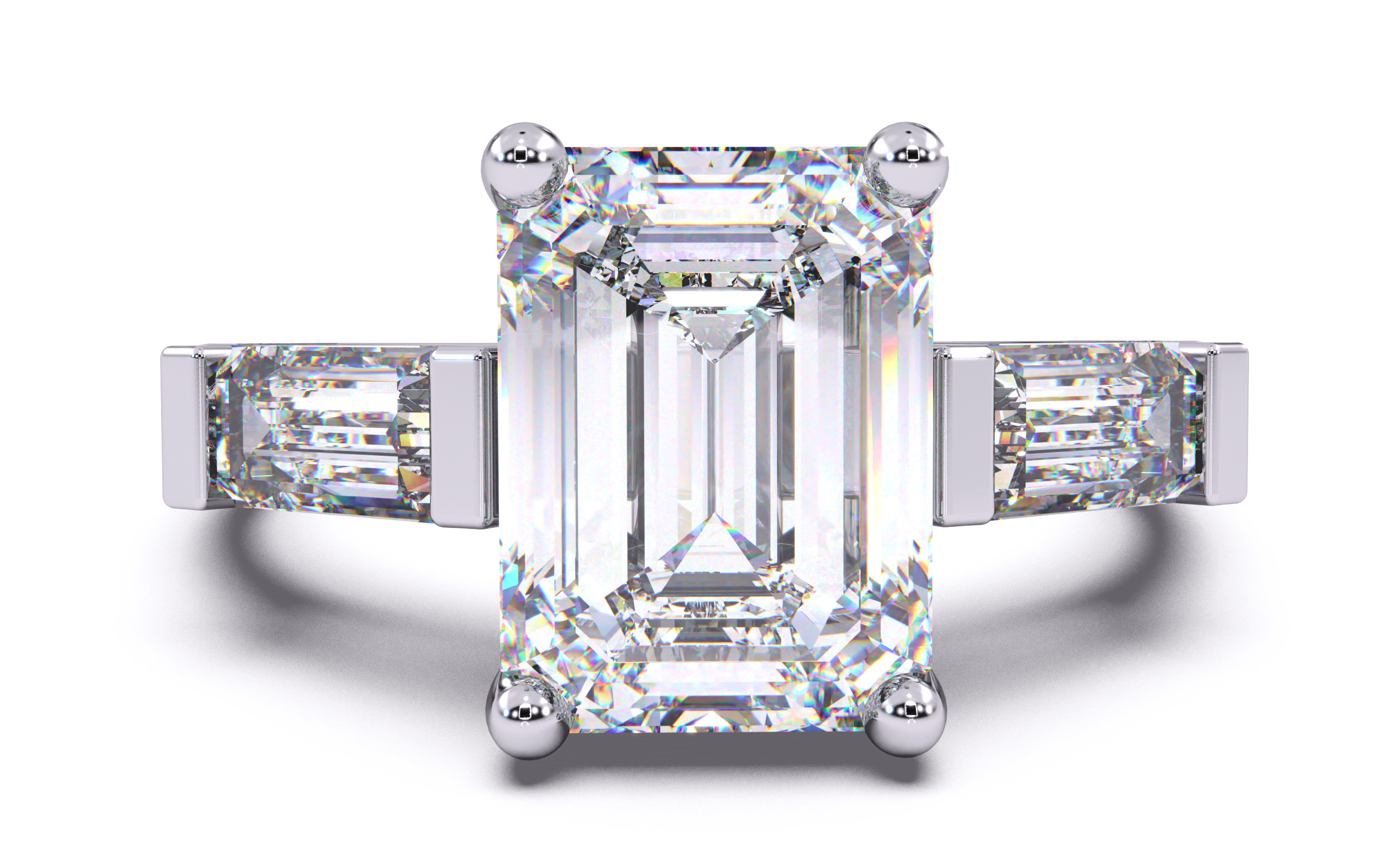 Emerald Diamond Trio Solitaire Ring 3D print model 3D print model_19