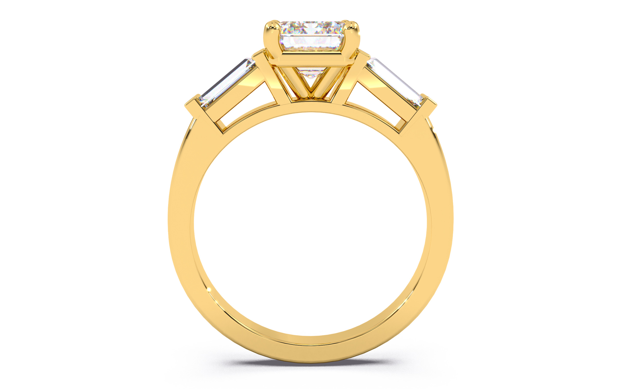 Emerald Diamond Trio Solitaire Ring 3D print model 3D print model_5