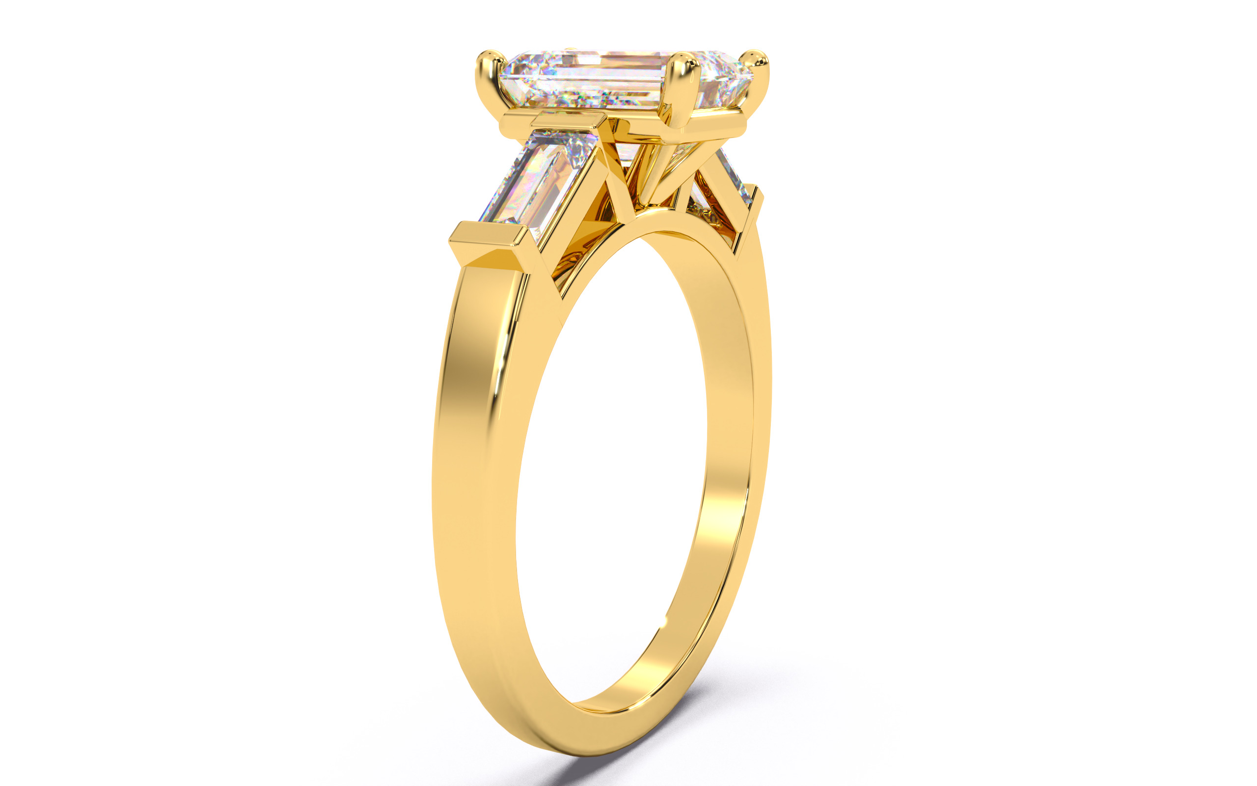Emerald Diamond Trio Solitaire Ring 3D print model 3D print model_17