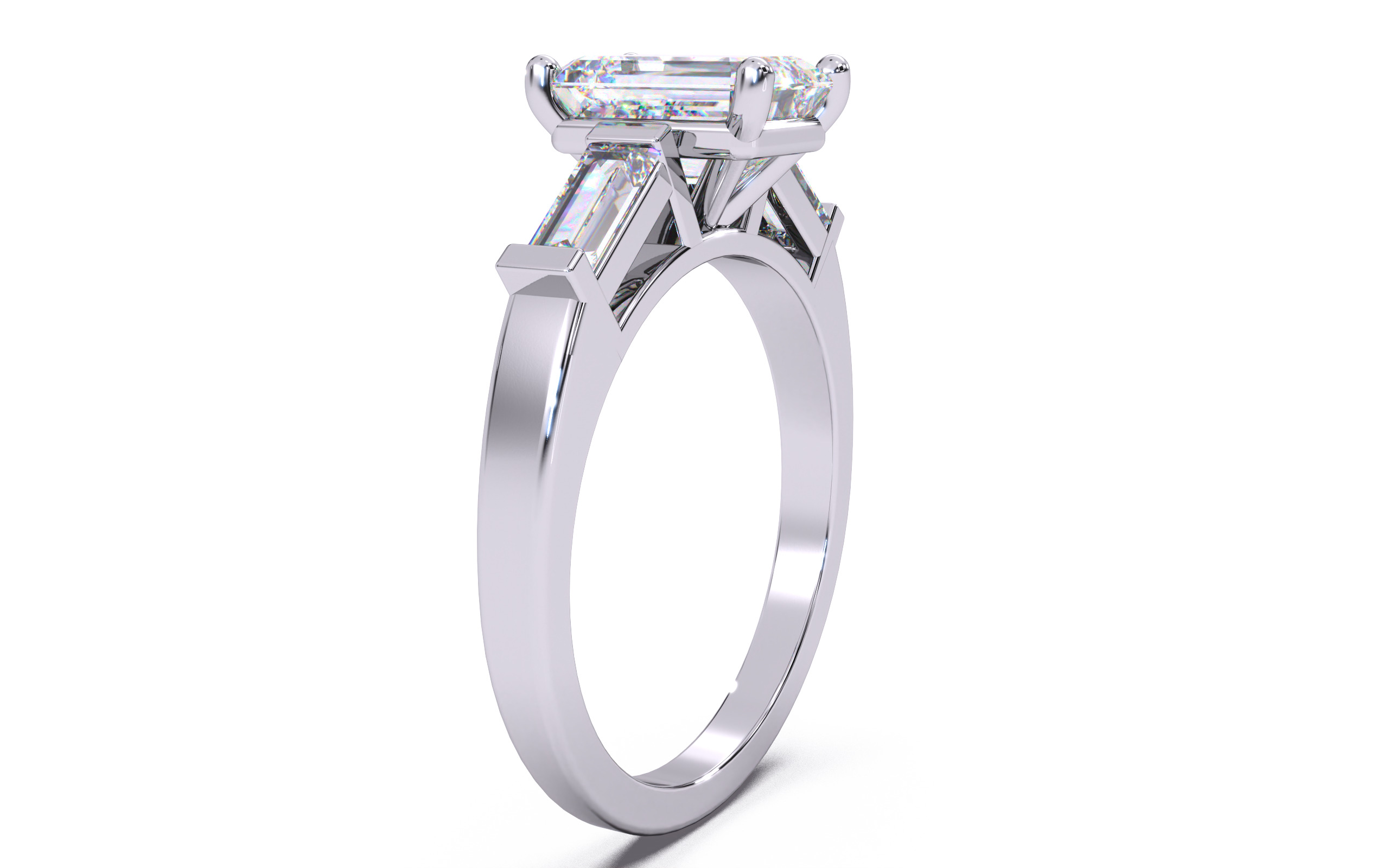 Emerald Diamond Trio Solitaire Ring 3D print model 3D print model_16