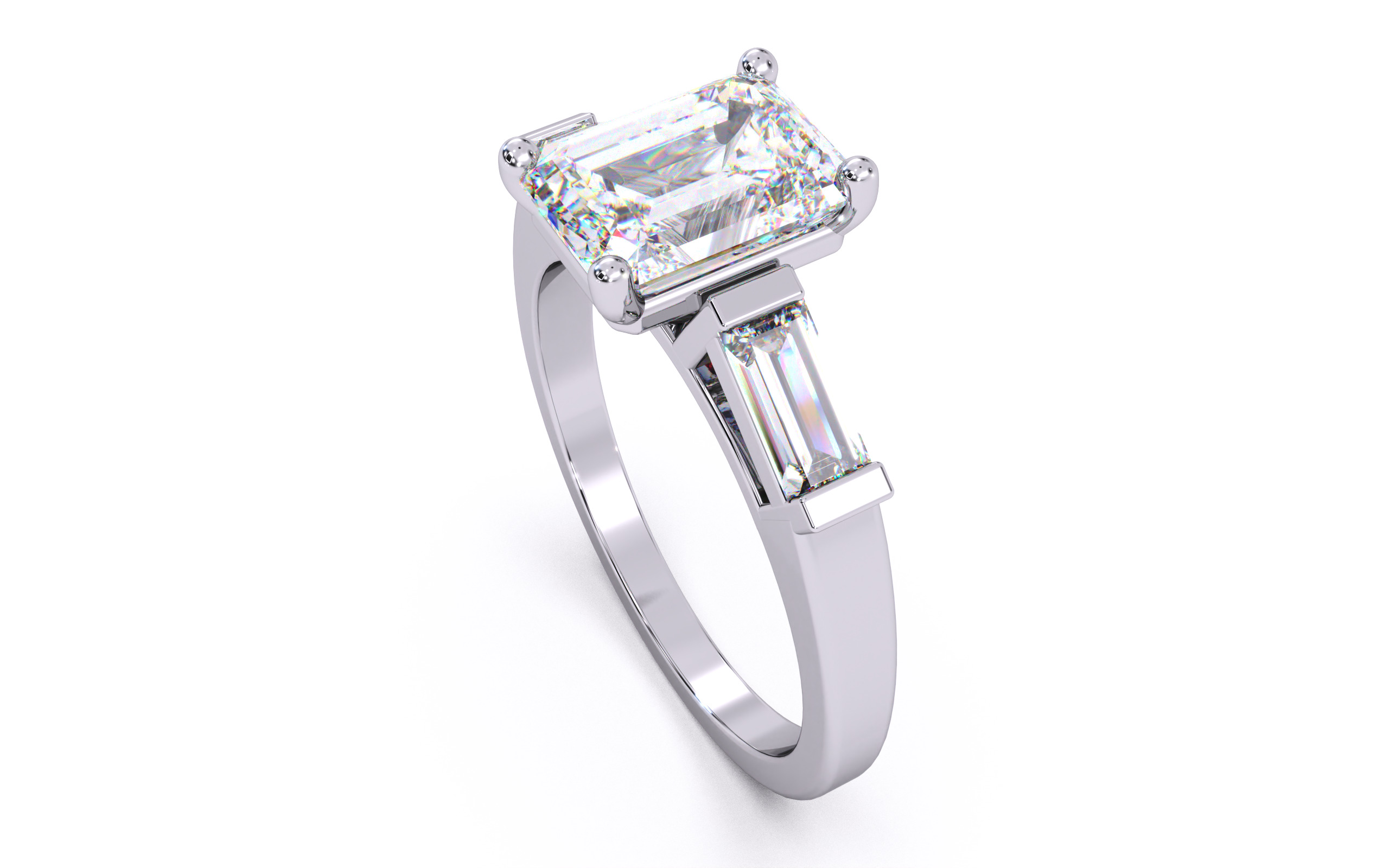 Emerald Diamond Trio Solitaire Ring 3D print model 3D print model_8