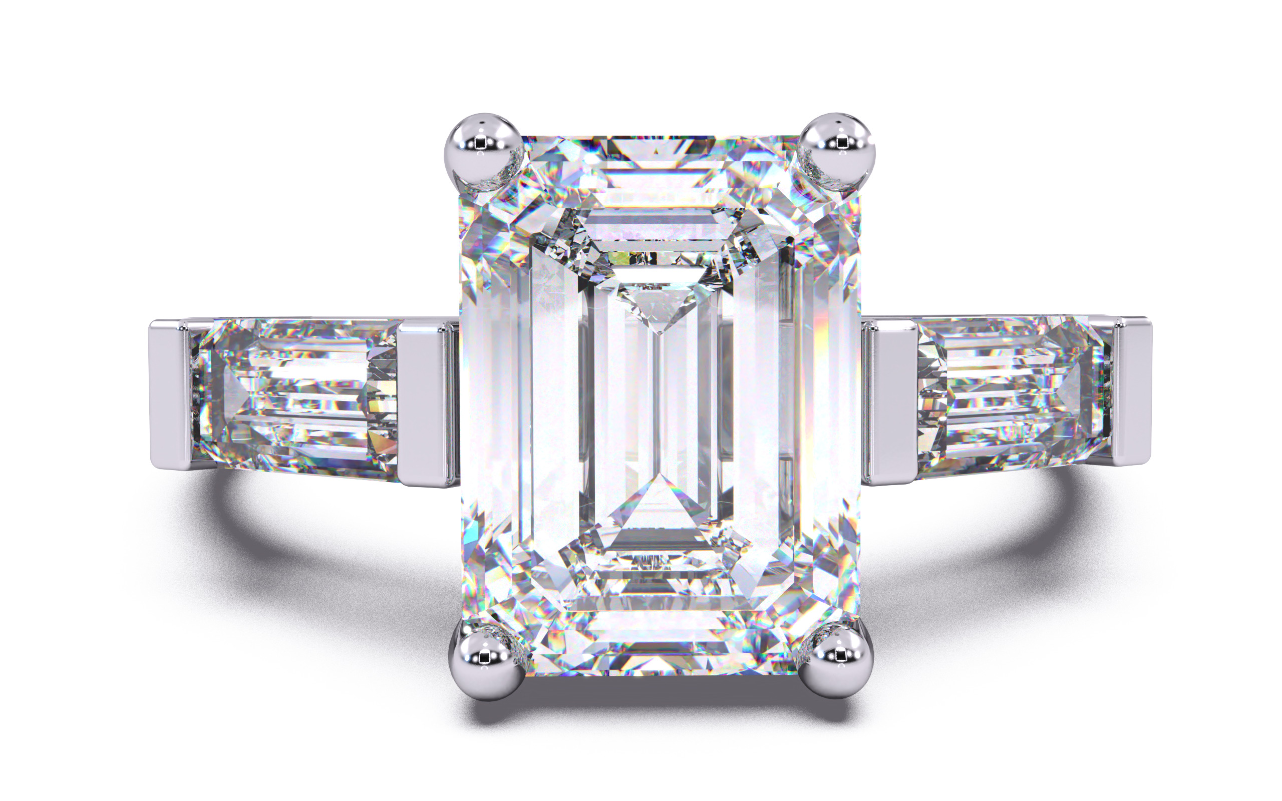 Emerald Diamond Trio Solitaire Ring 3D print model 3D print model_20