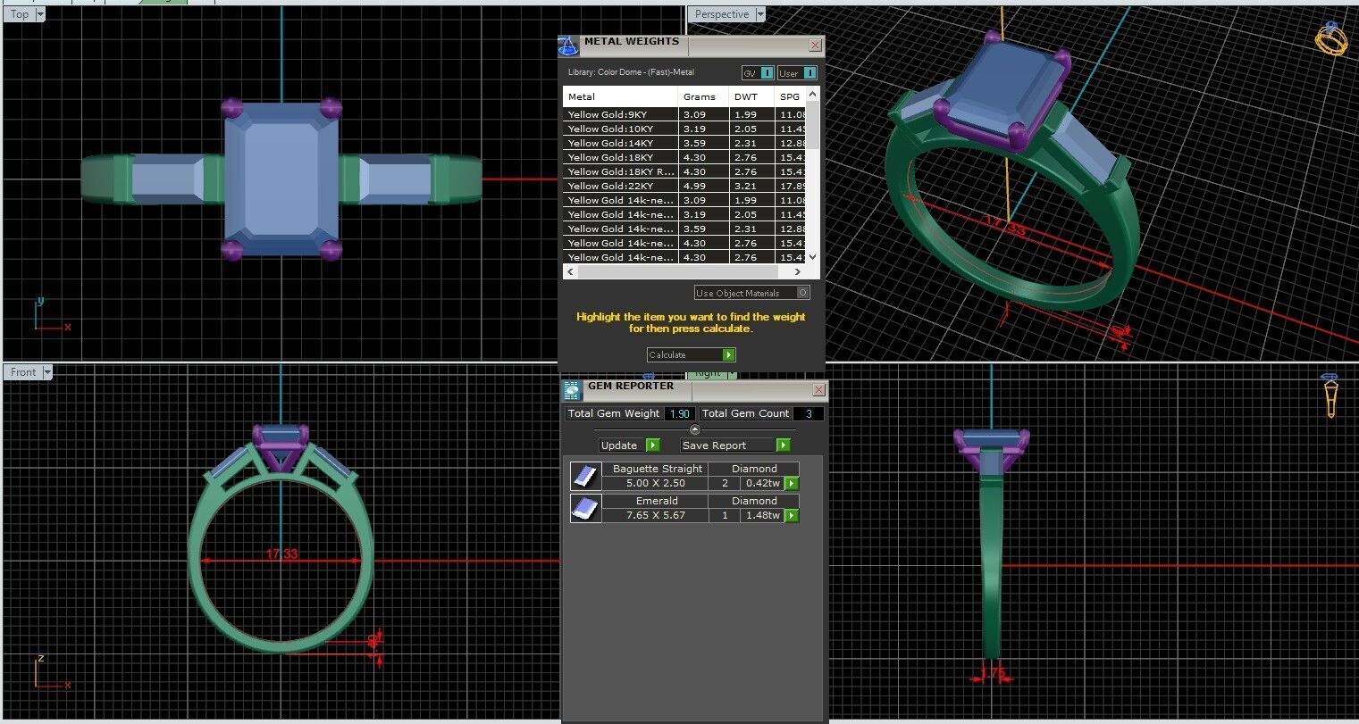 Emerald Diamond Trio Solitaire Ring 3D print model 3D print model_25