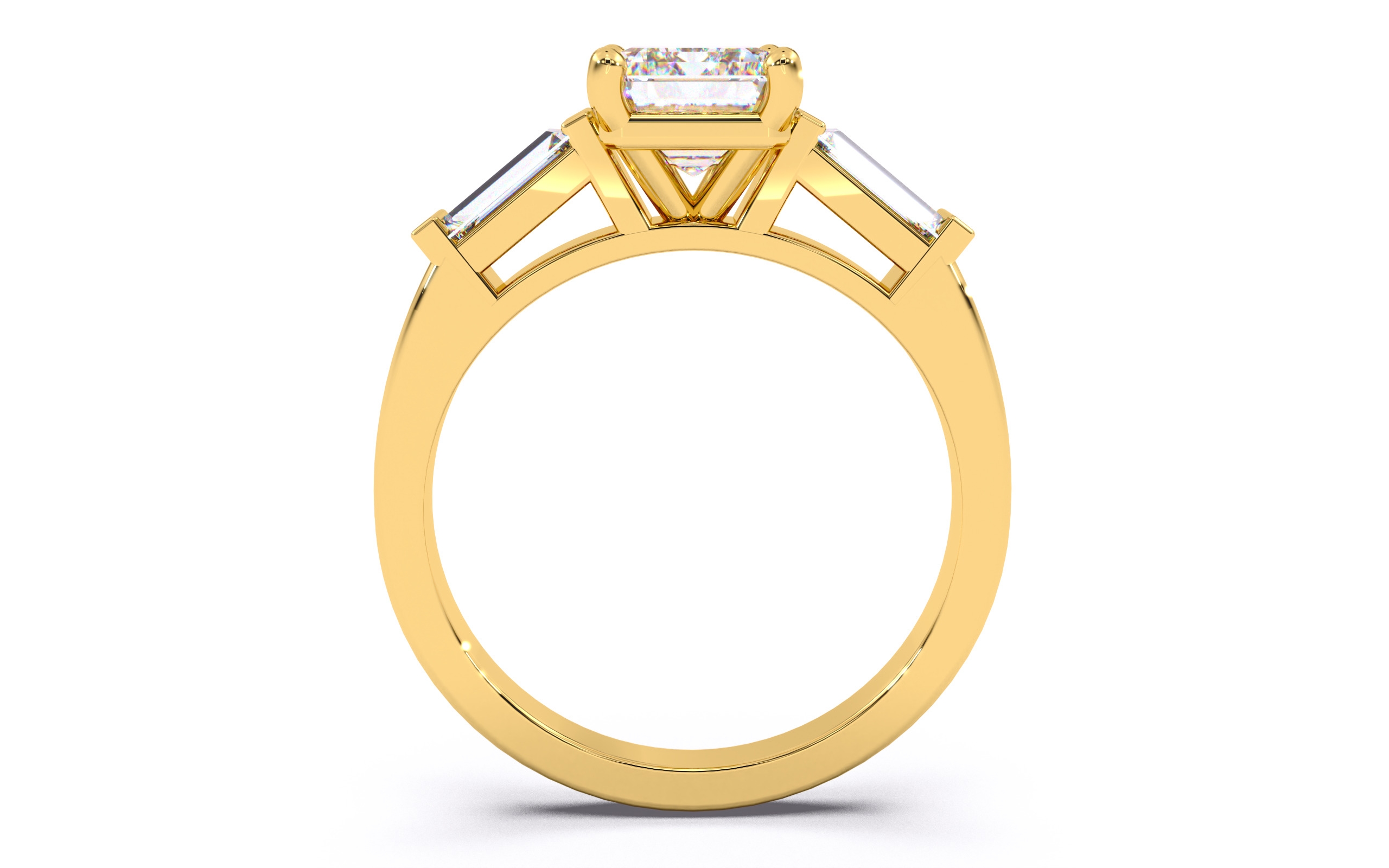 Emerald Diamond Trio Solitaire Ring 3D print model 3D print model_4
