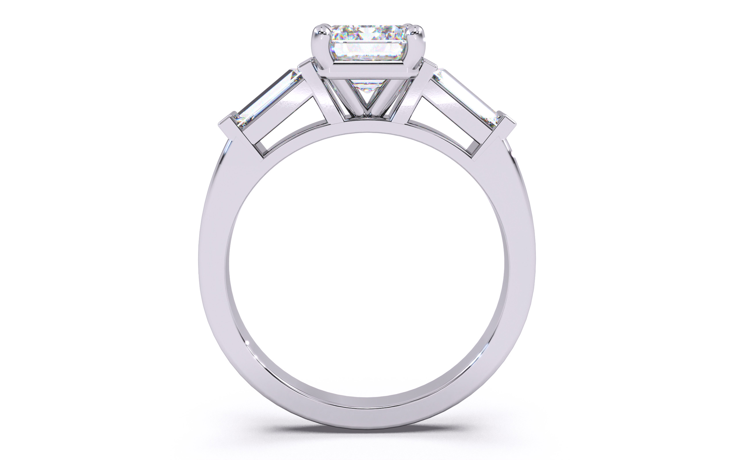 Emerald Diamond Trio Solitaire Ring 3D print model 3D print model_24