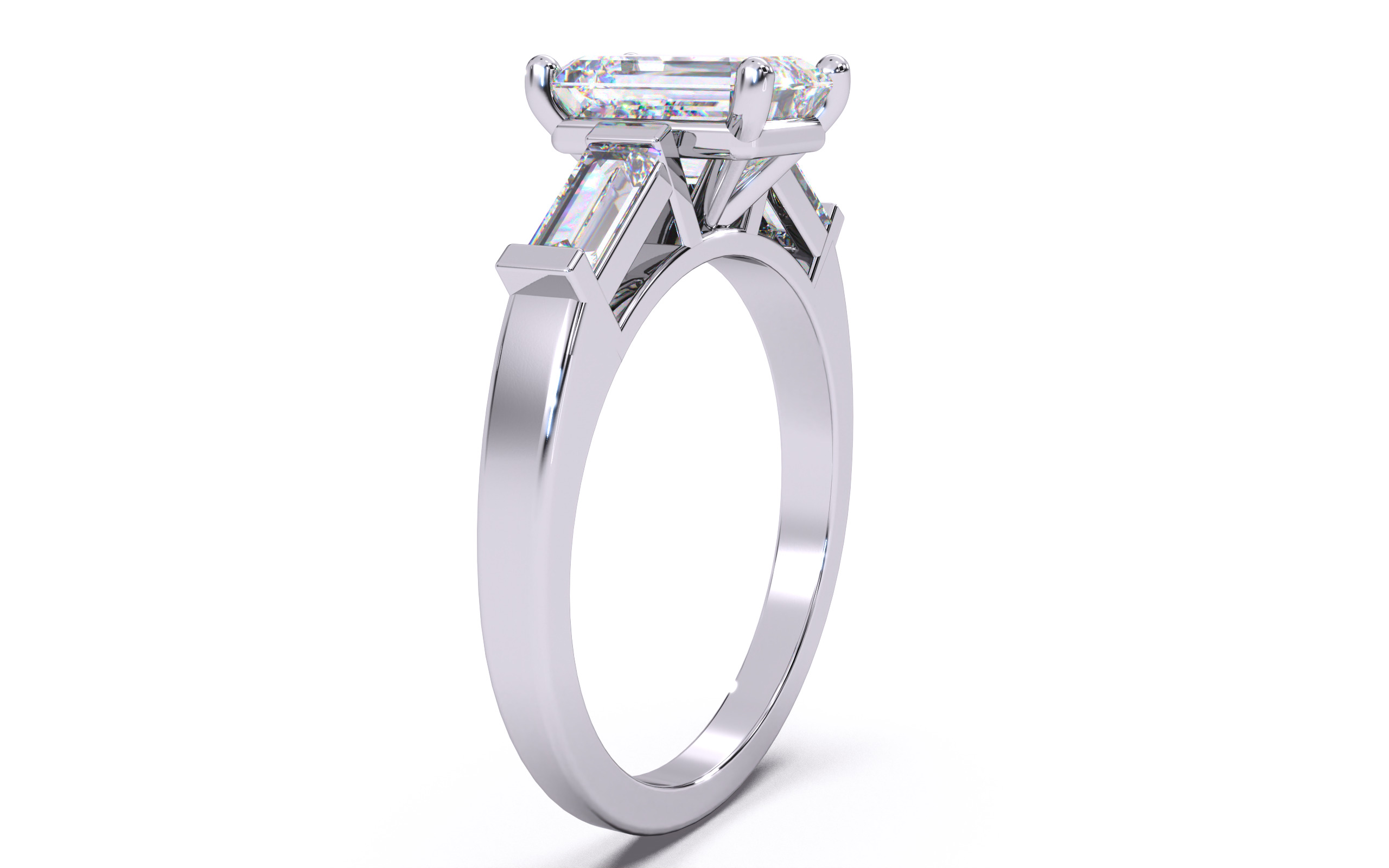 Emerald Diamond Trio Solitaire Ring 3D print model 3D print model_15