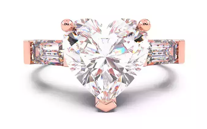 Heart Diamond Trio Solitaire Ring 3D print model 3D print model