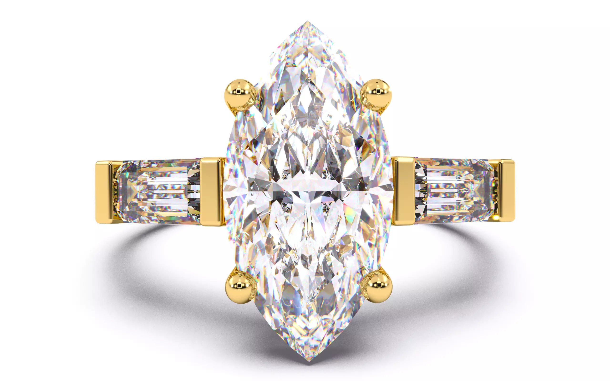 Marquise Diamond Trio Solitaire Ring 3D print model 3D print model_0