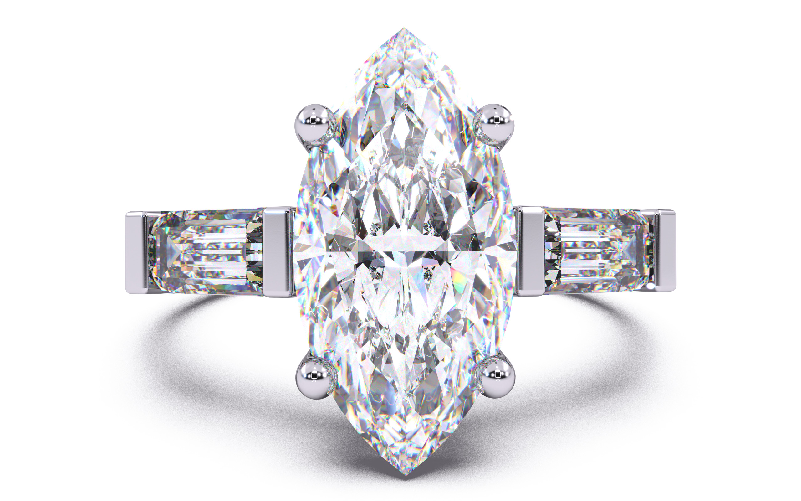 Marquise Diamond Trio Solitaire Ring 3D print model 3D print model_17