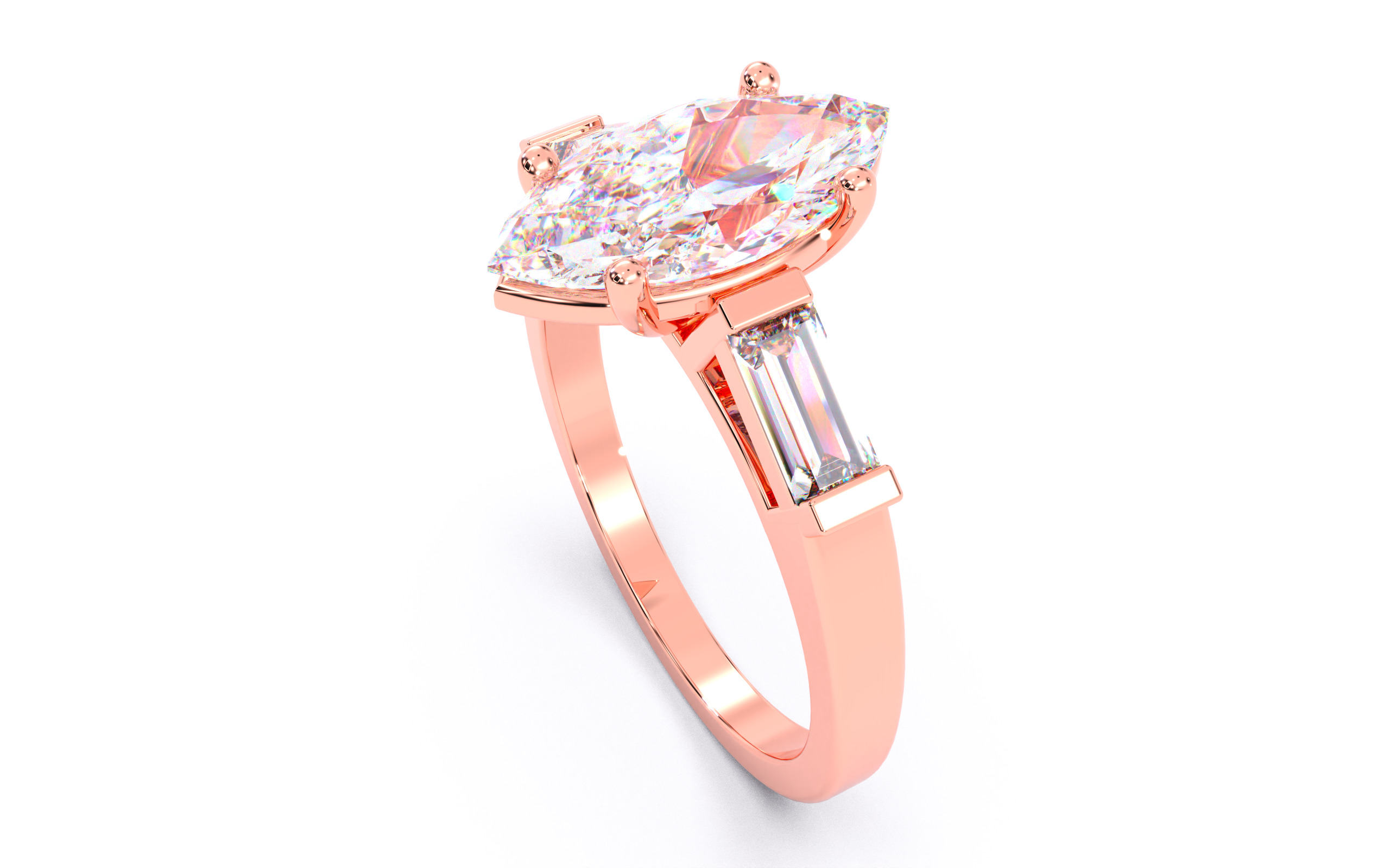 Marquise Diamond Trio Solitaire Ring 3D print model 3D print model_4