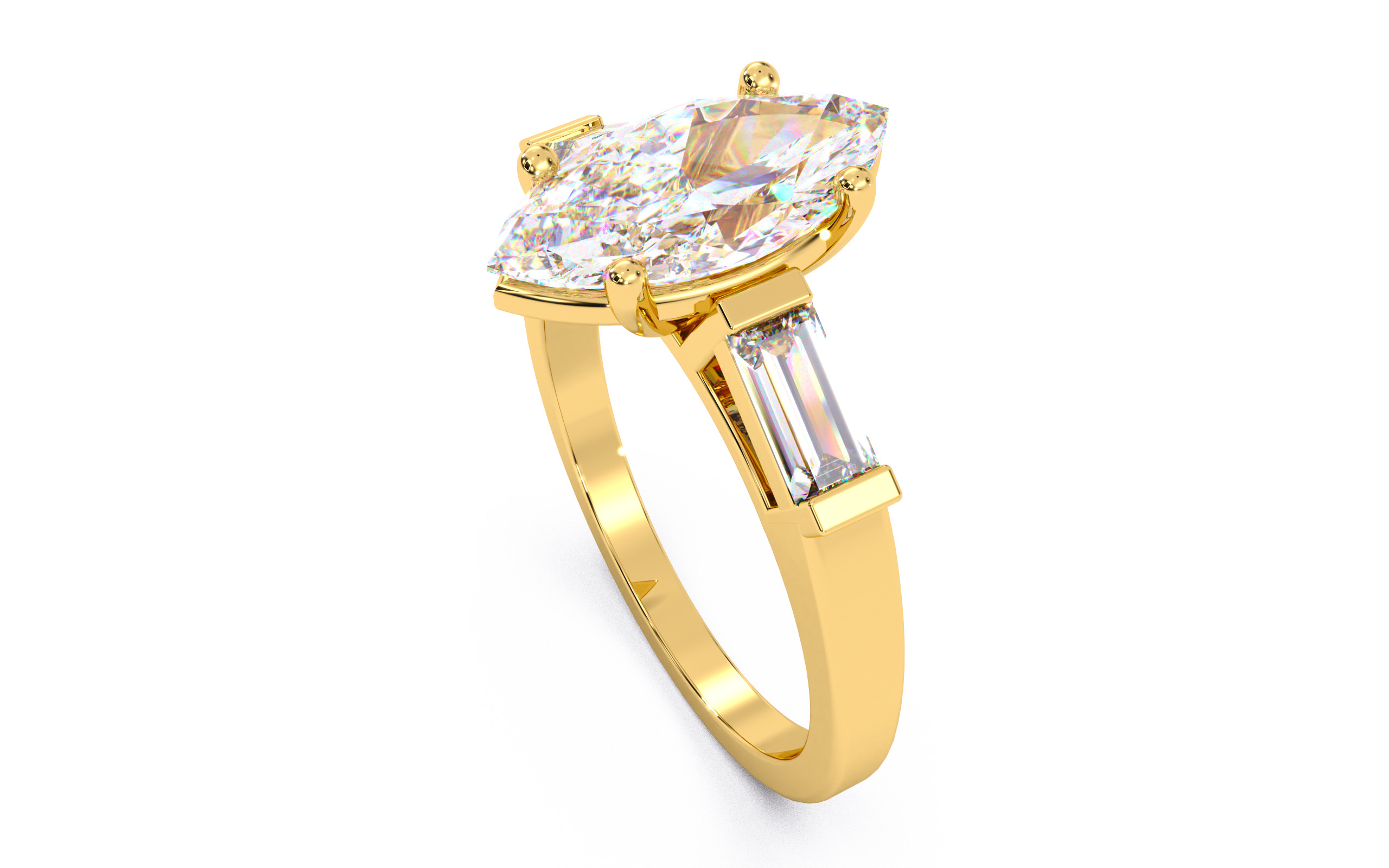 Marquise Diamond Trio Solitaire Ring 3D print model 3D print model_9