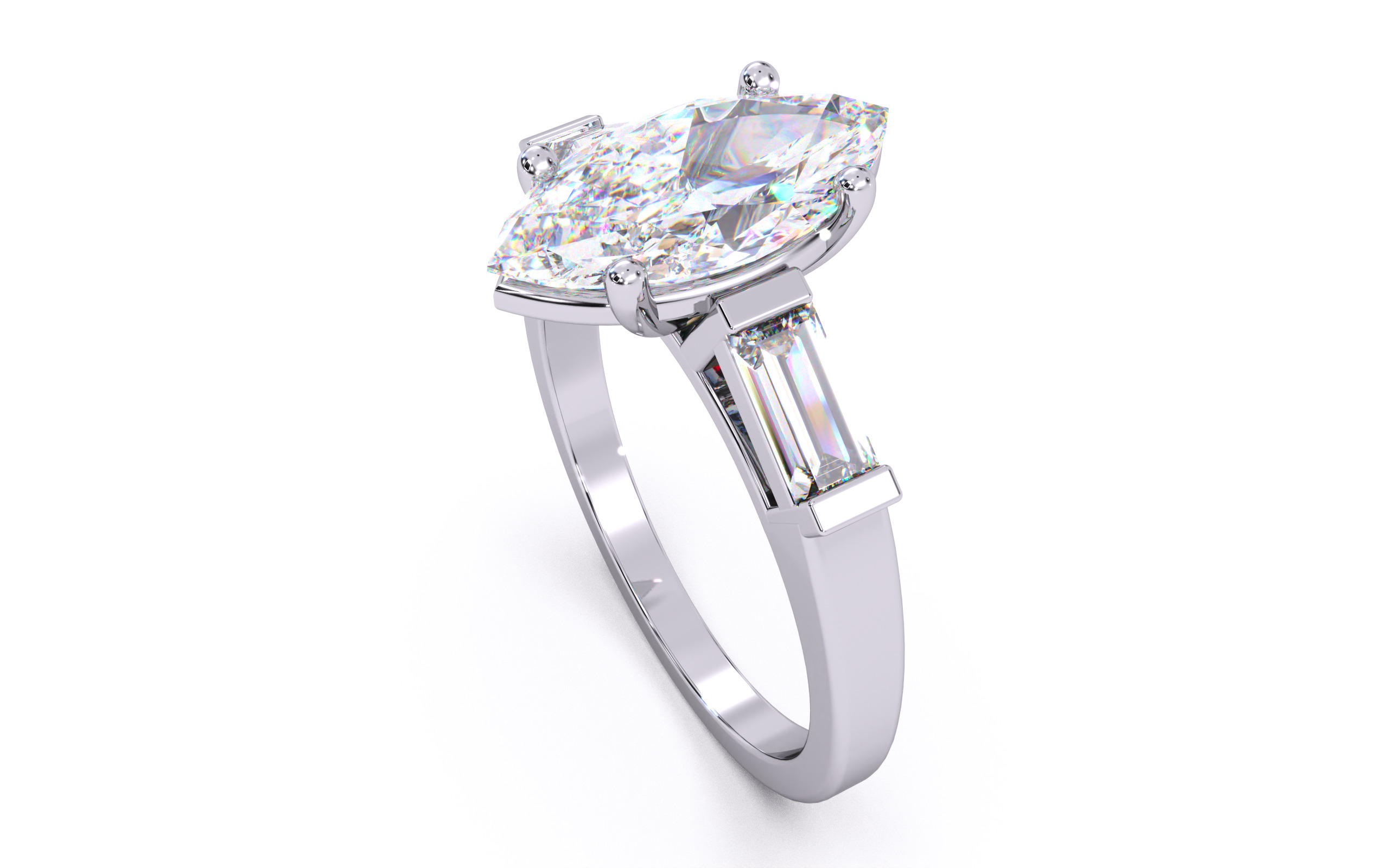 Marquise Diamond Trio Solitaire Ring 3D print model 3D print model_6