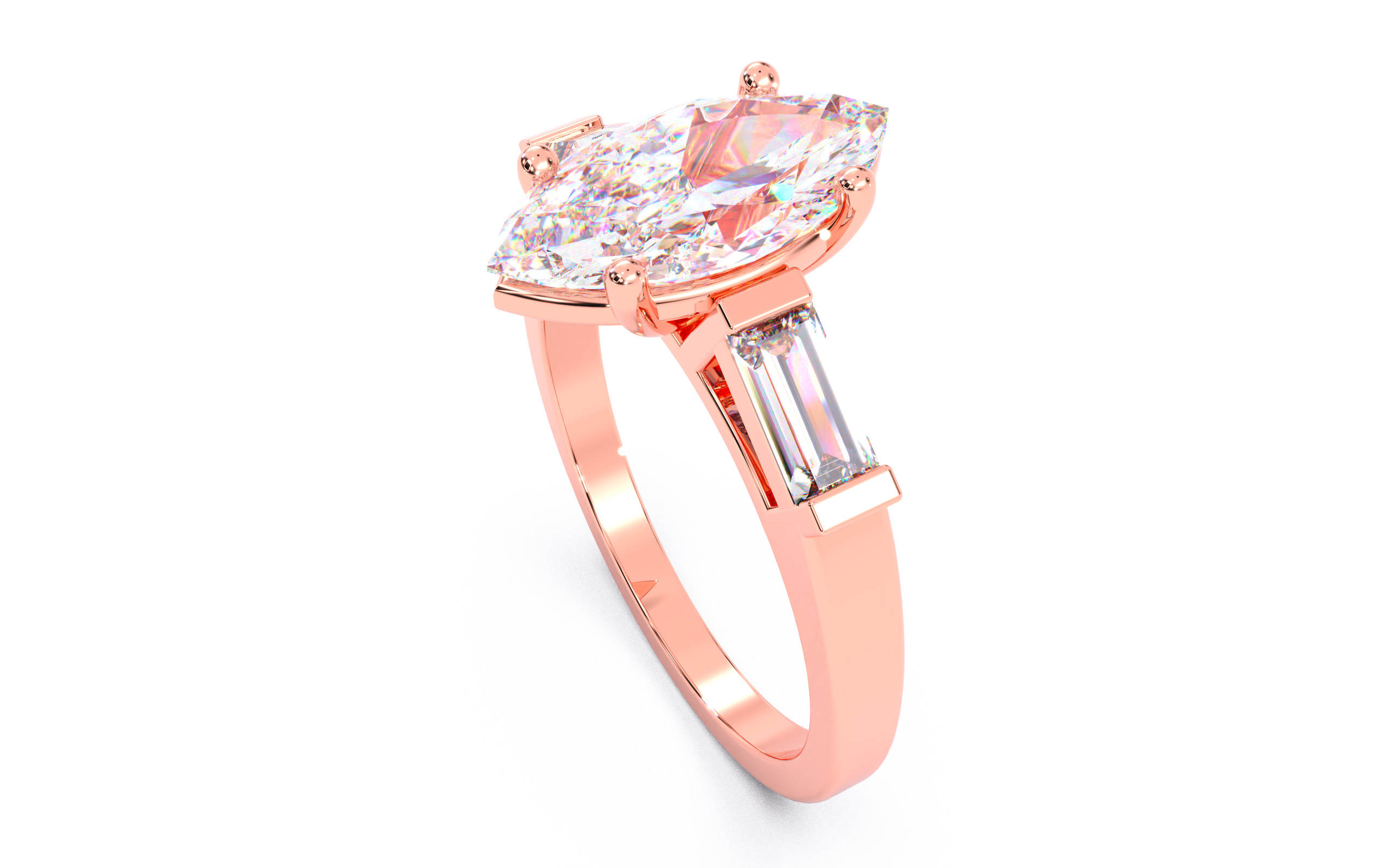 Marquise Diamond Trio Solitaire Ring 3D print model 3D print model_5