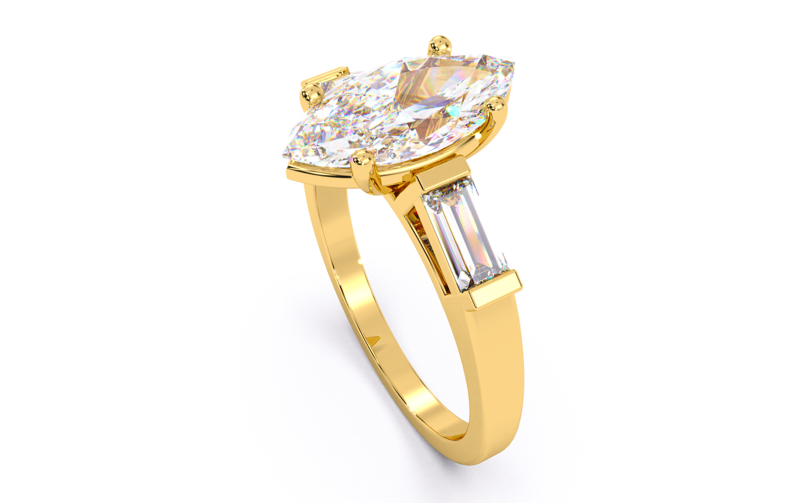 Marquise Diamond Trio Solitaire Ring 3D print model 3D print model_8