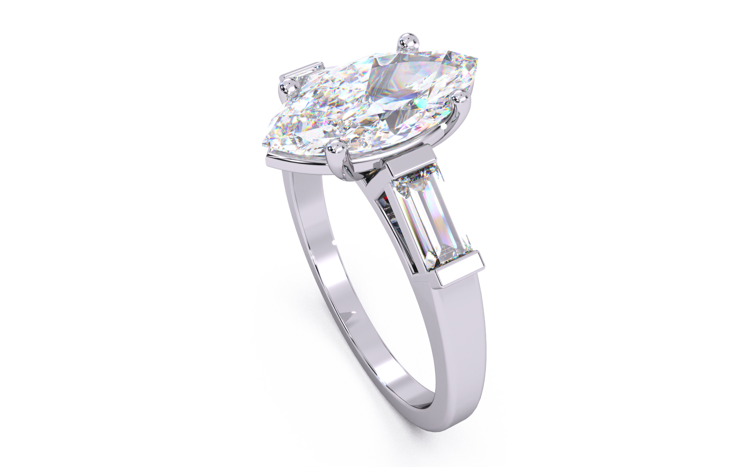 Marquise Diamond Trio Solitaire Ring 3D print model 3D print model_7