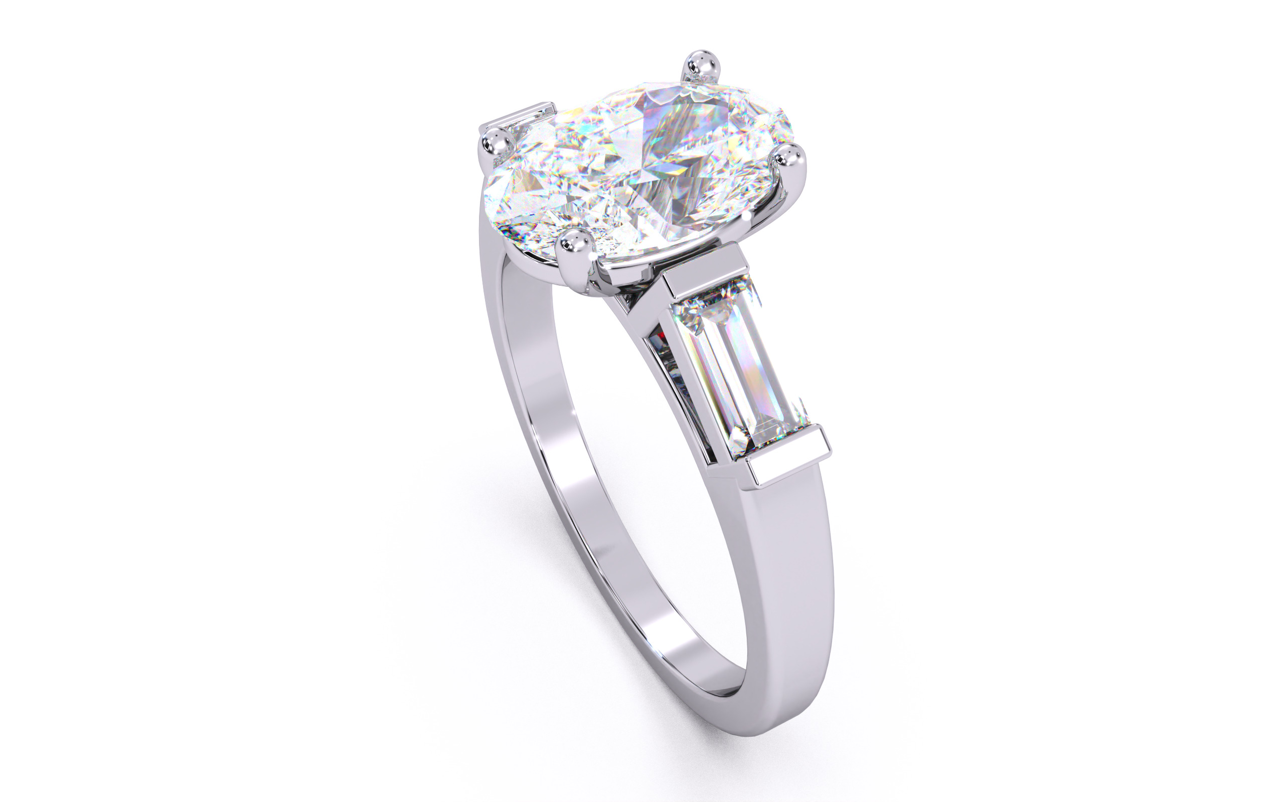 Oval Diamond Trio Solitaire Ring 3D print model 3D print model_8