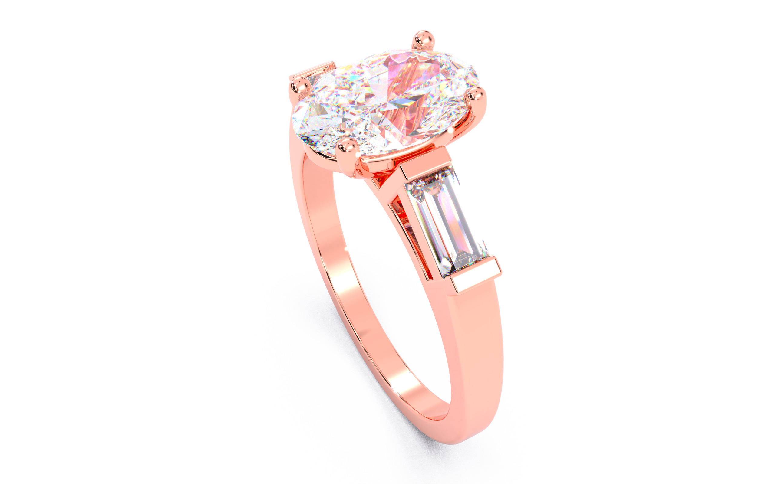 Oval Diamond Trio Solitaire Ring 3D print model 3D print model_7