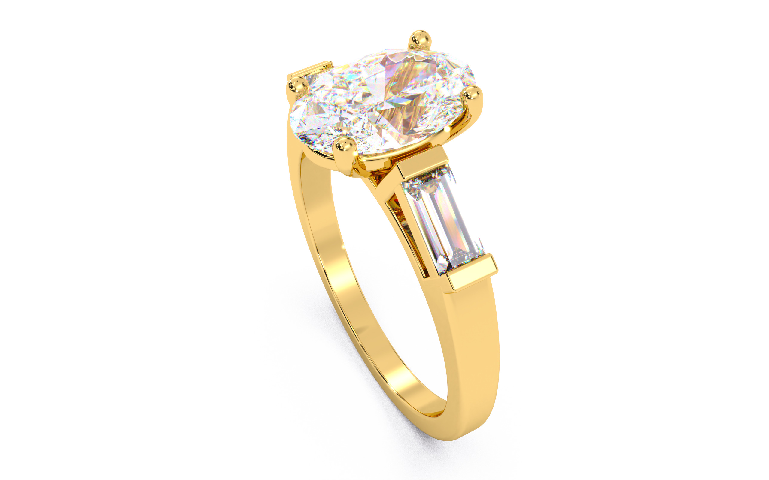 Oval Diamond Trio Solitaire Ring 3D print model 3D print model_11