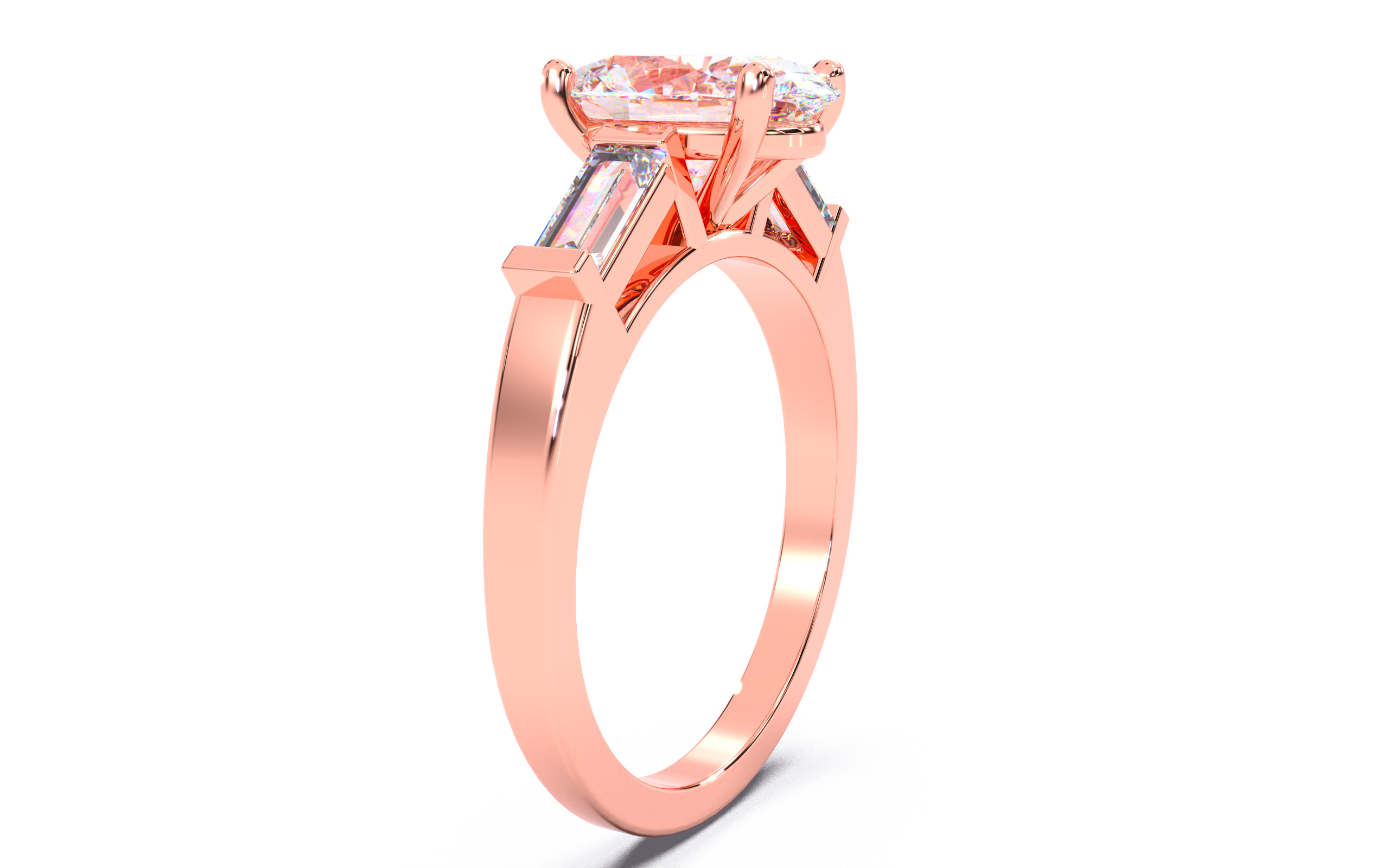 Oval Diamond Trio Solitaire Ring 3D print model 3D print model_17