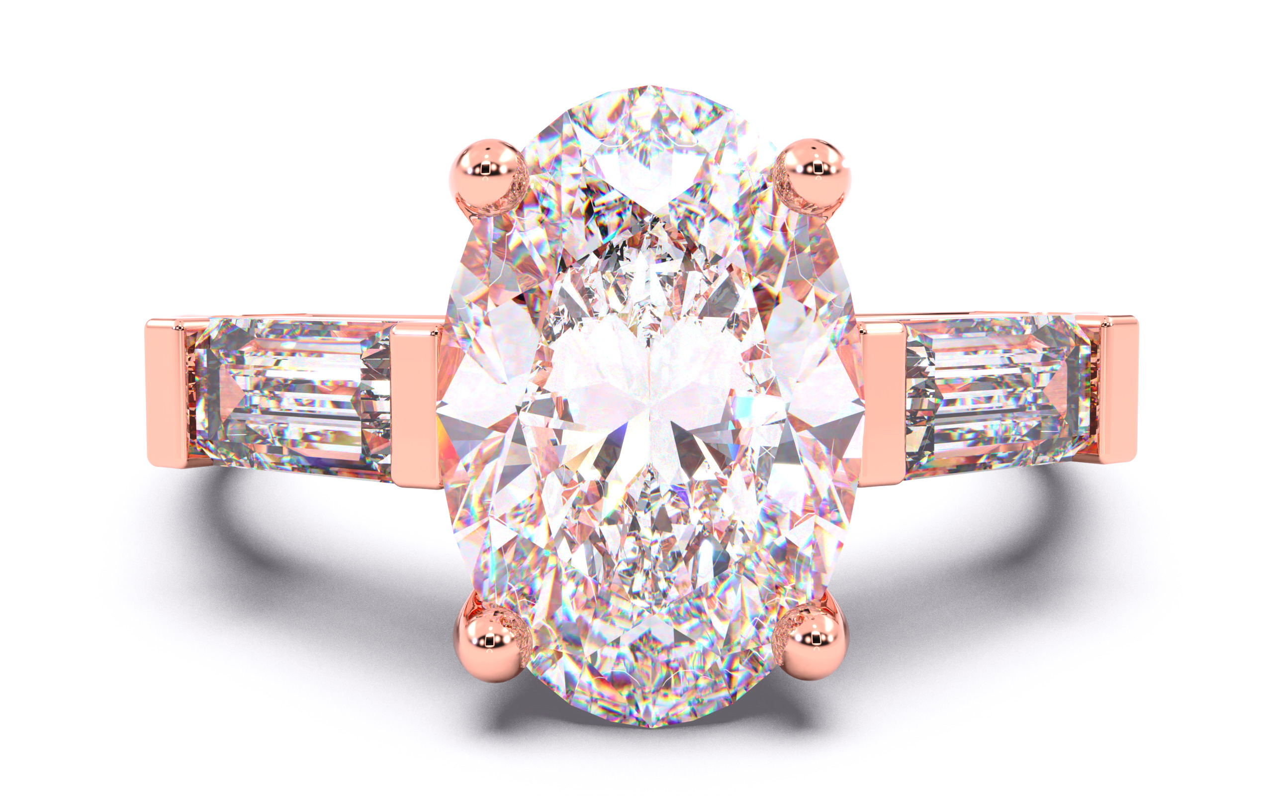 Oval Diamond Trio Solitaire Ring 3D print model 3D print model_6