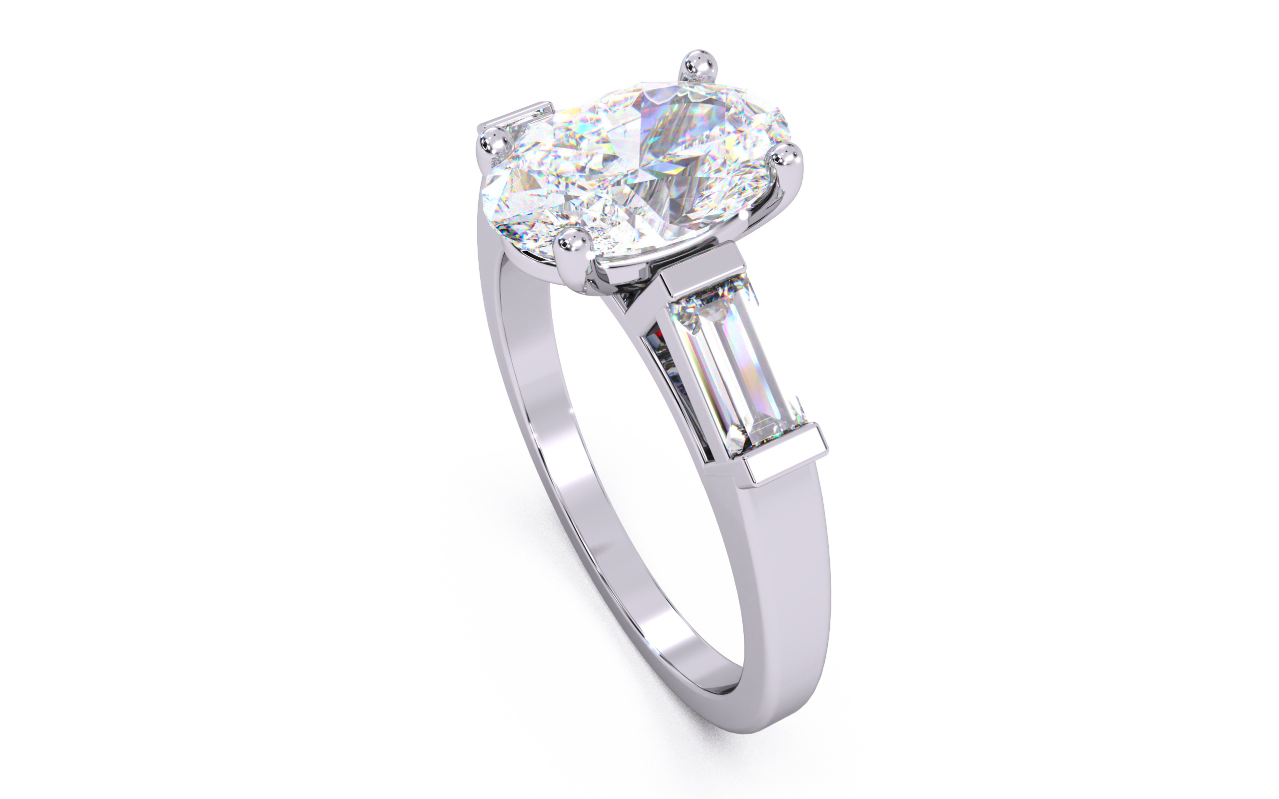 Oval Diamond Trio Solitaire Ring 3D print model 3D print model_9