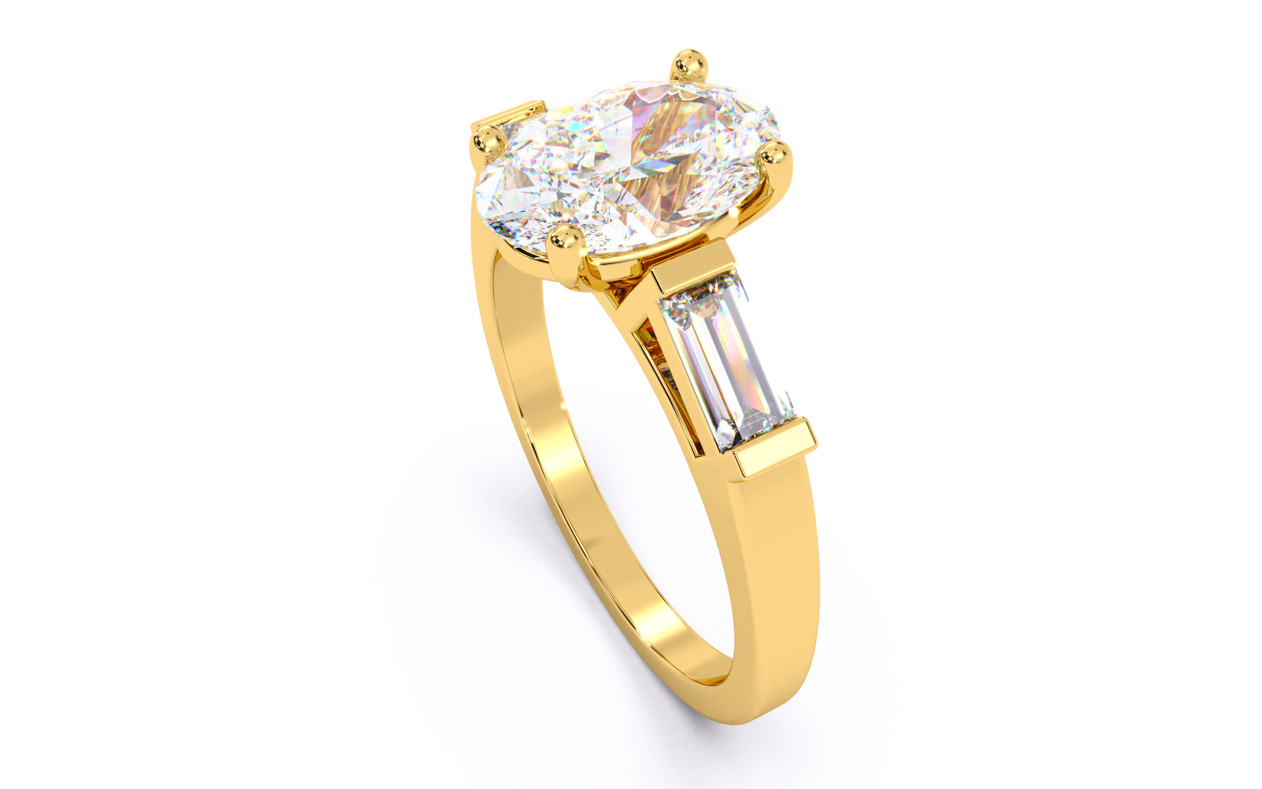 Oval Diamond Trio Solitaire Ring 3D print model 3D print model_10