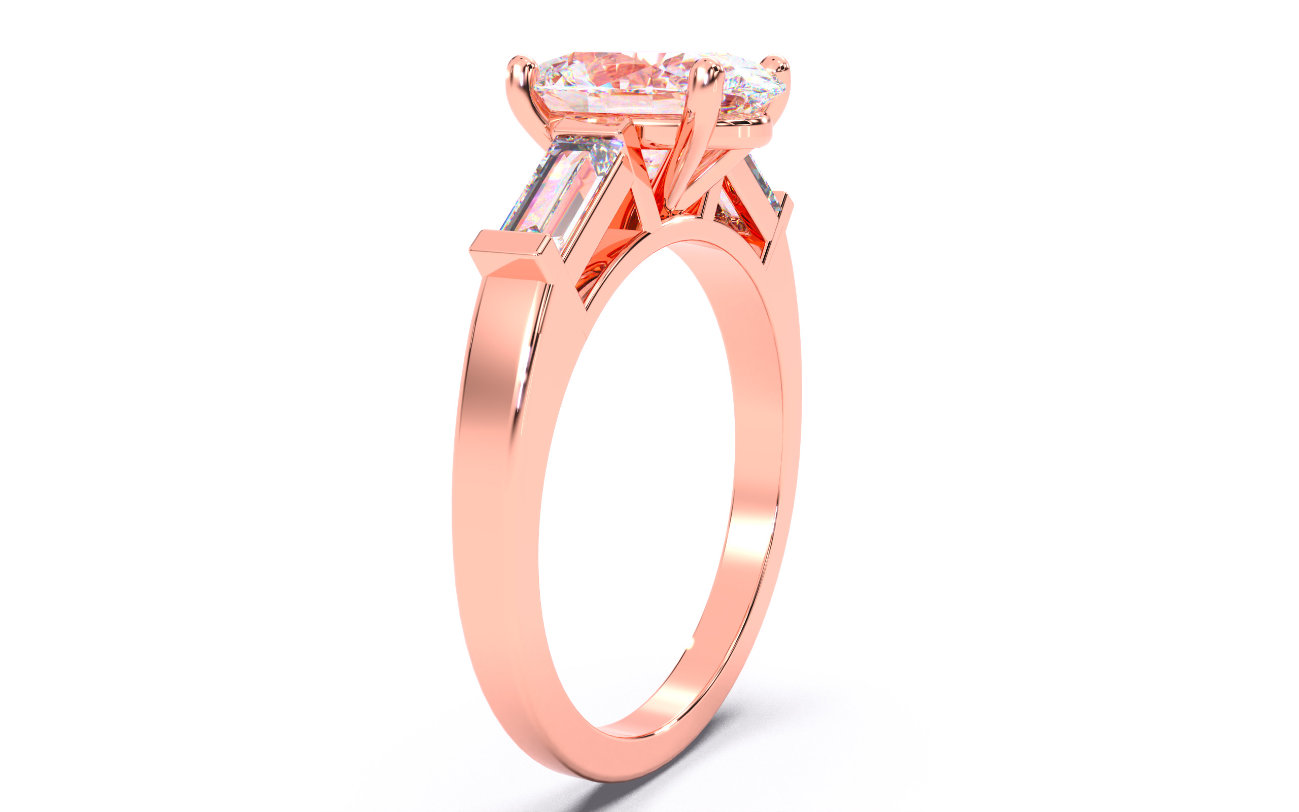 Oval Diamond Trio Solitaire Ring 3D print model 3D print model_16