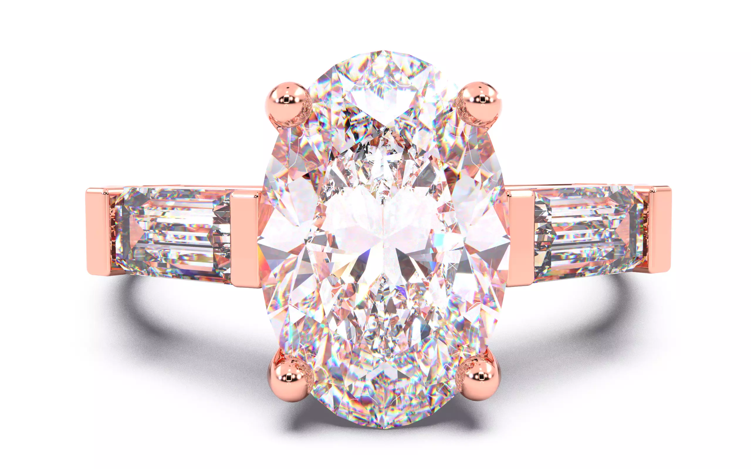 Oval Diamond Trio Solitaire Ring 3D print model 3D print model_0