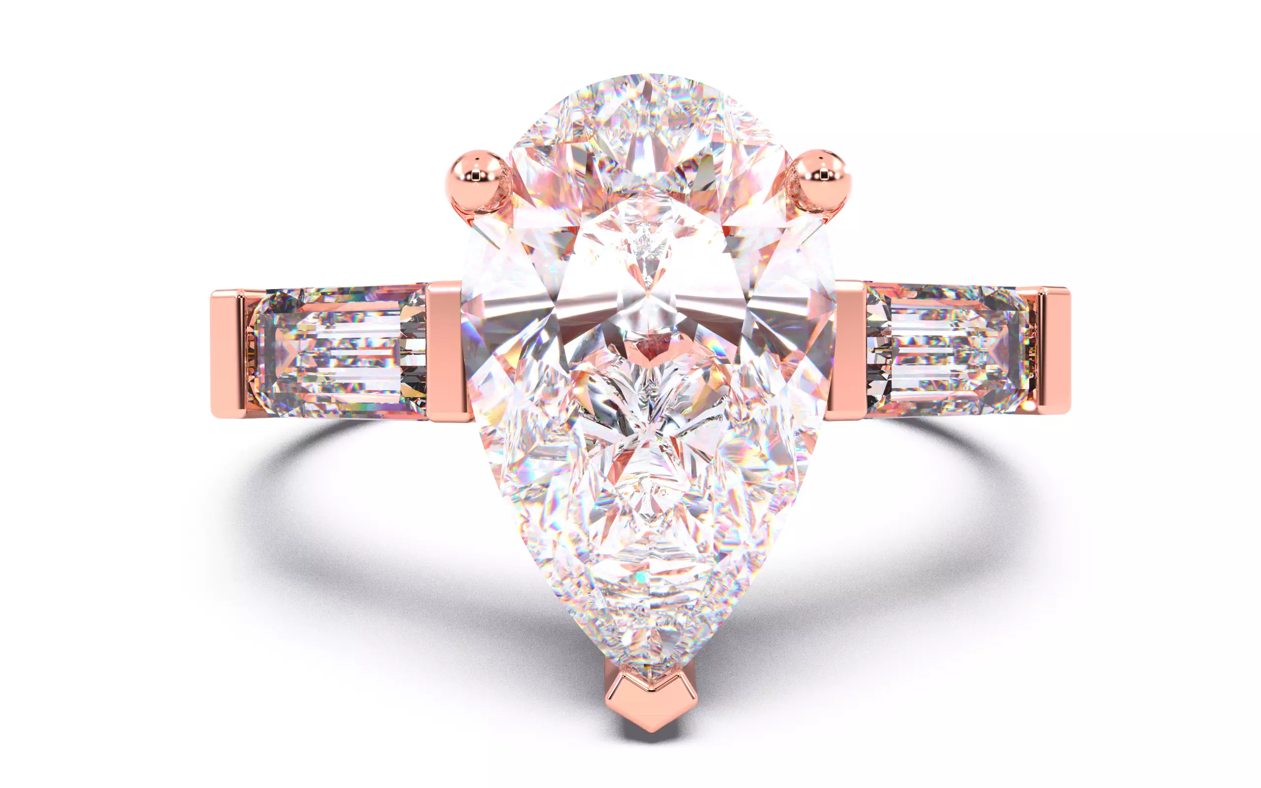 Pear Diamond Trio Solitaire Ring 3D print model 3D print model