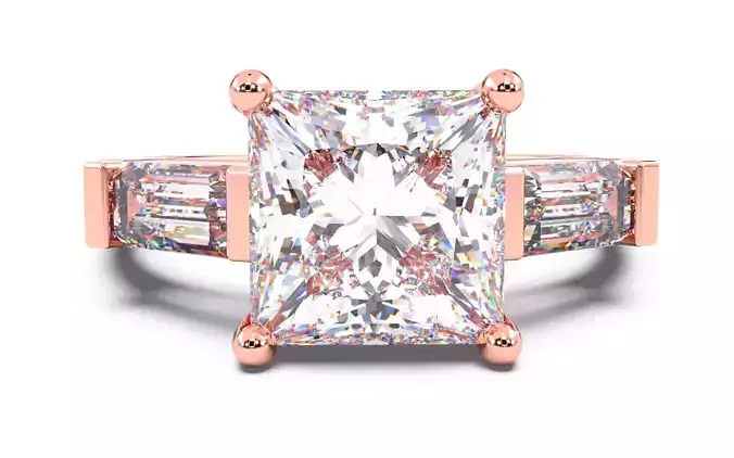 Princess Diamond Trio  Solitaire Ring 3D print model