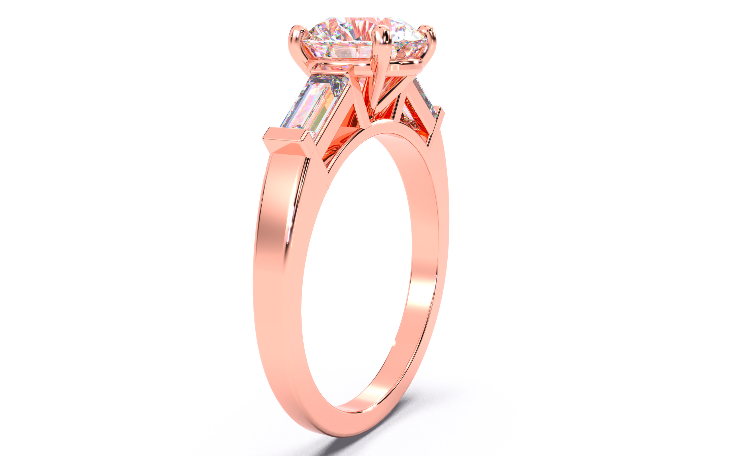 Round Diamond Trio Solitaire Ring 3D print model 3D print model_16