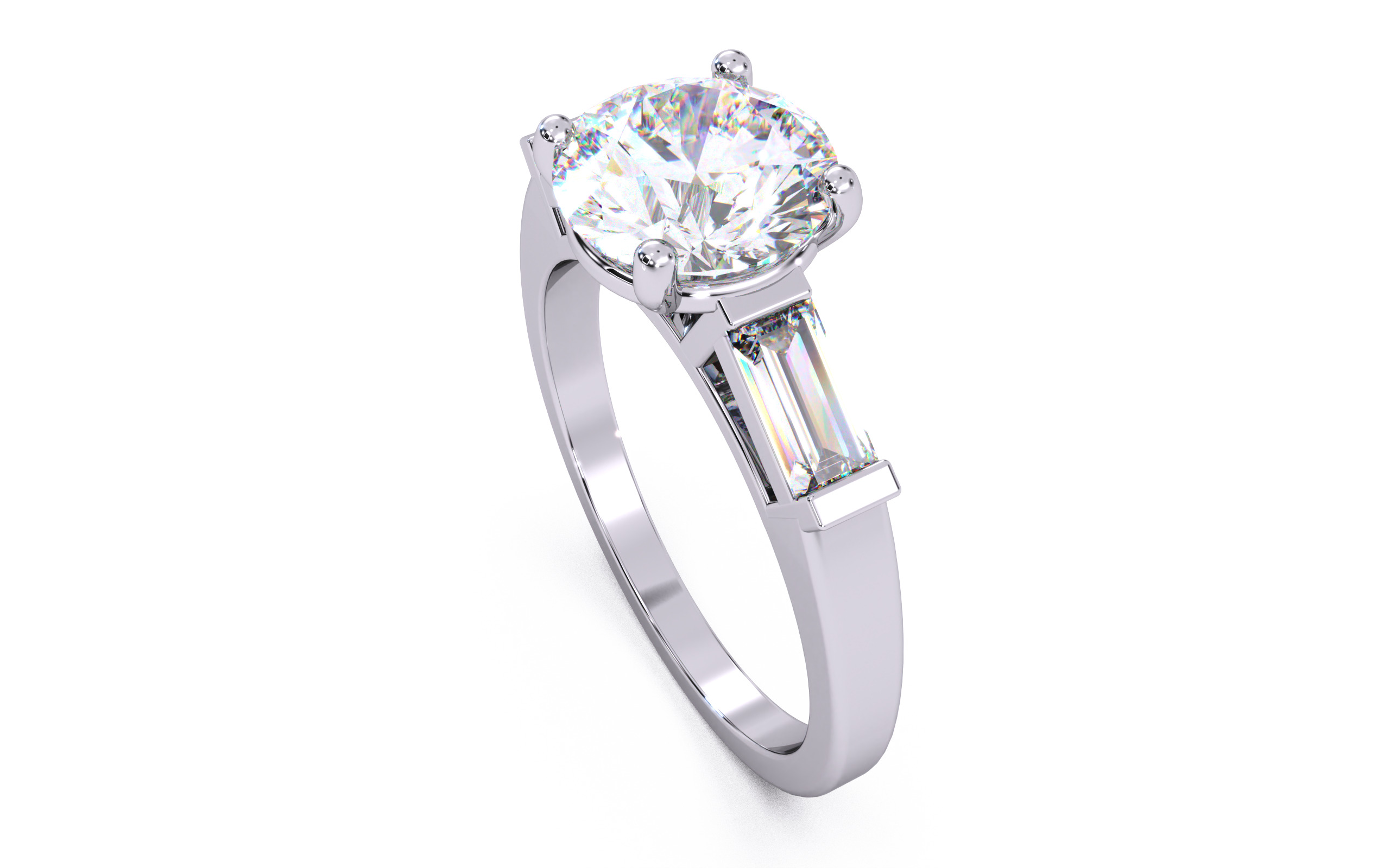 Round Diamond Trio Solitaire Ring 3D print model 3D print model_8