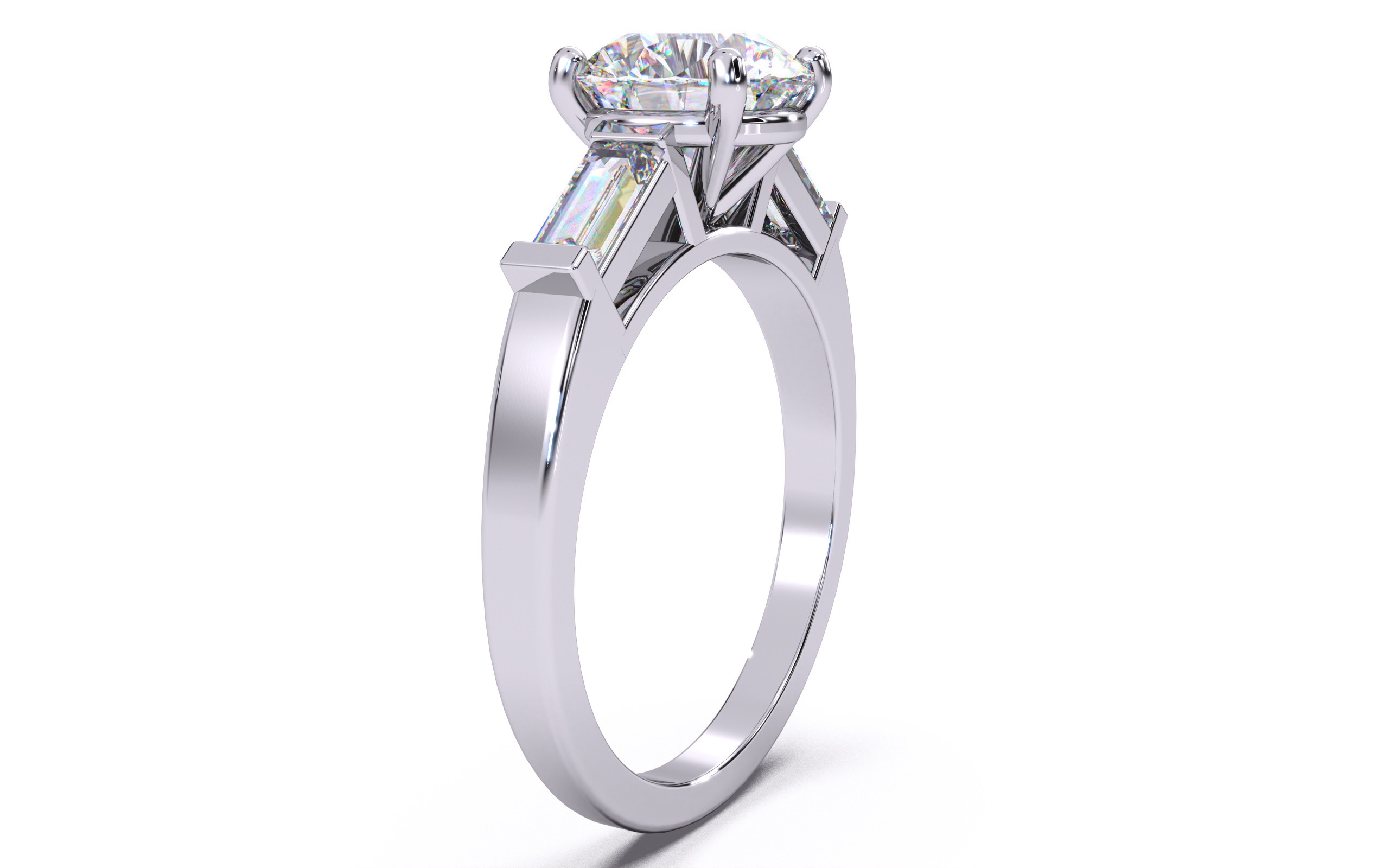 Round Diamond Trio Solitaire Ring 3D print model 3D print model_14