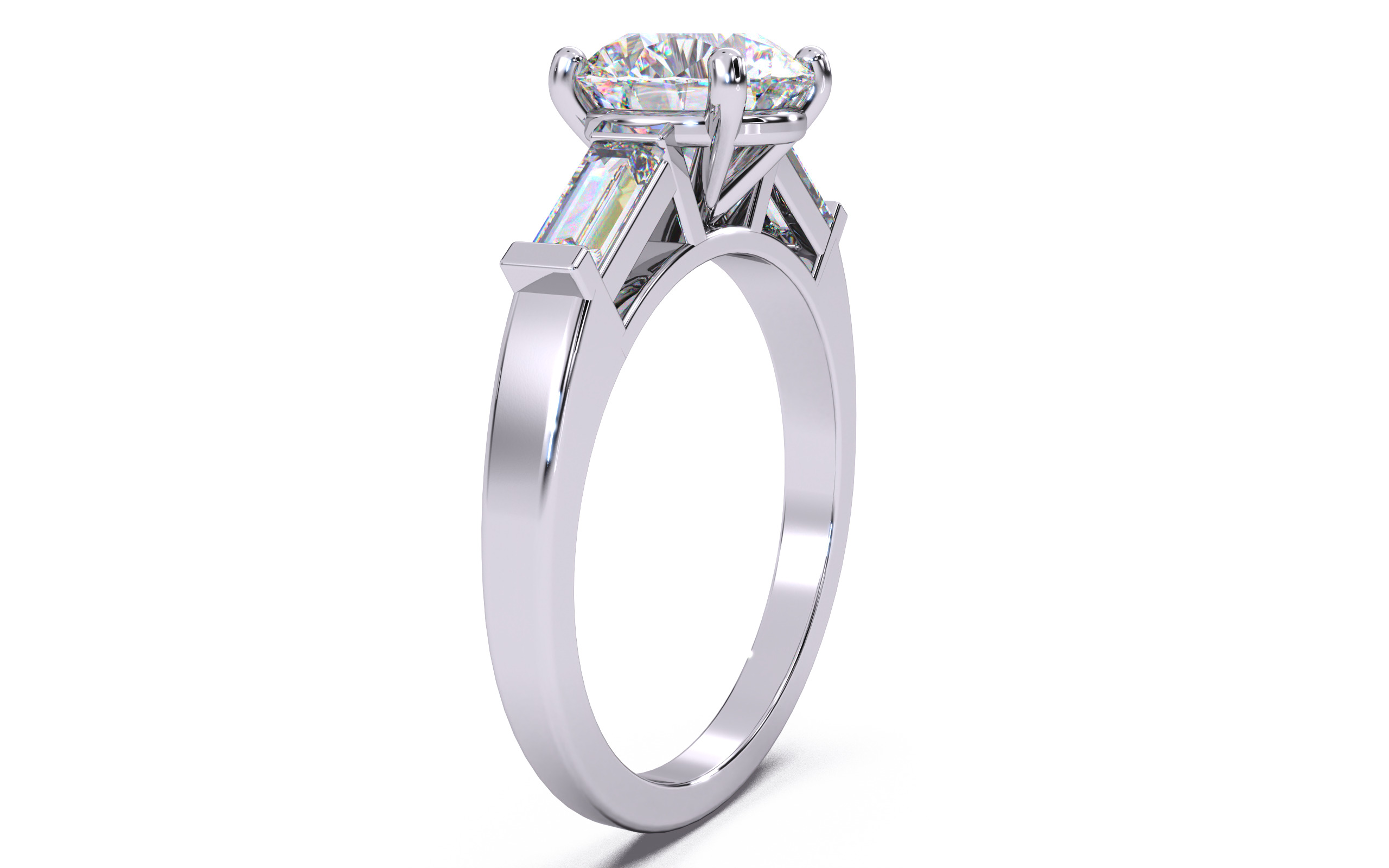 Round Diamond Trio Solitaire Ring 3D print model 3D print model_15