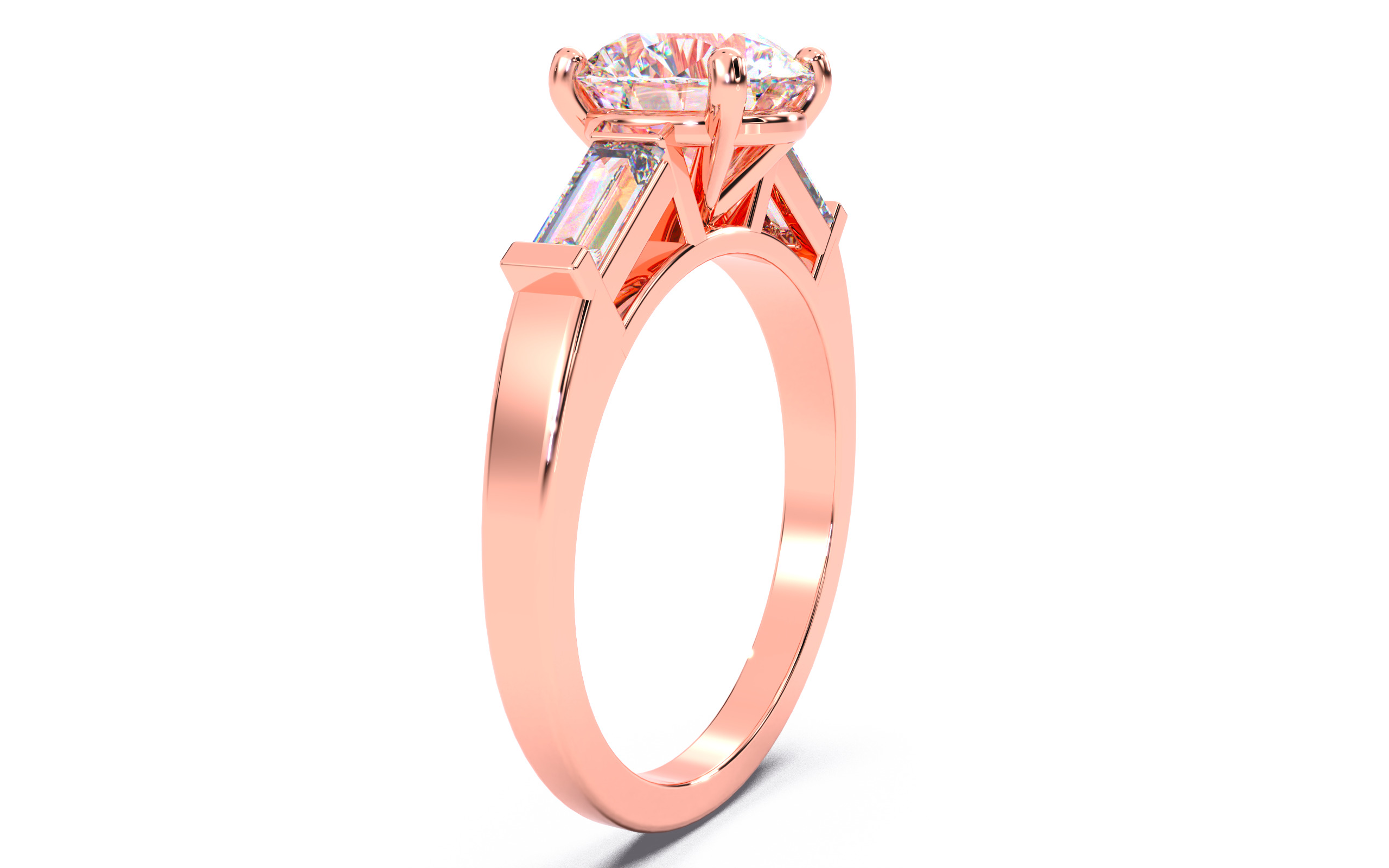 Round Diamond Trio Solitaire Ring 3D print model 3D print model_17