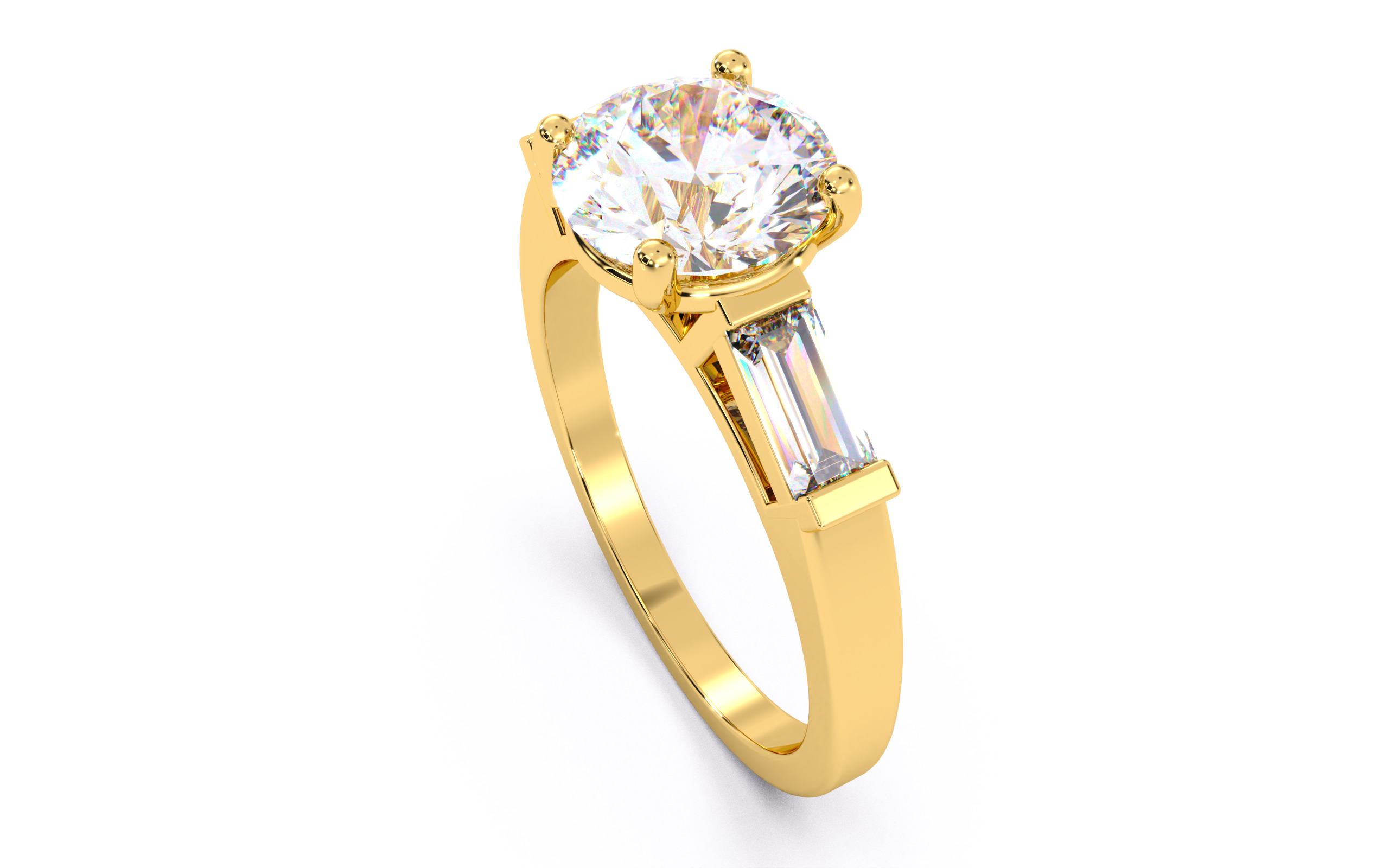 Round Diamond Trio Solitaire Ring 3D print model 3D print model_9