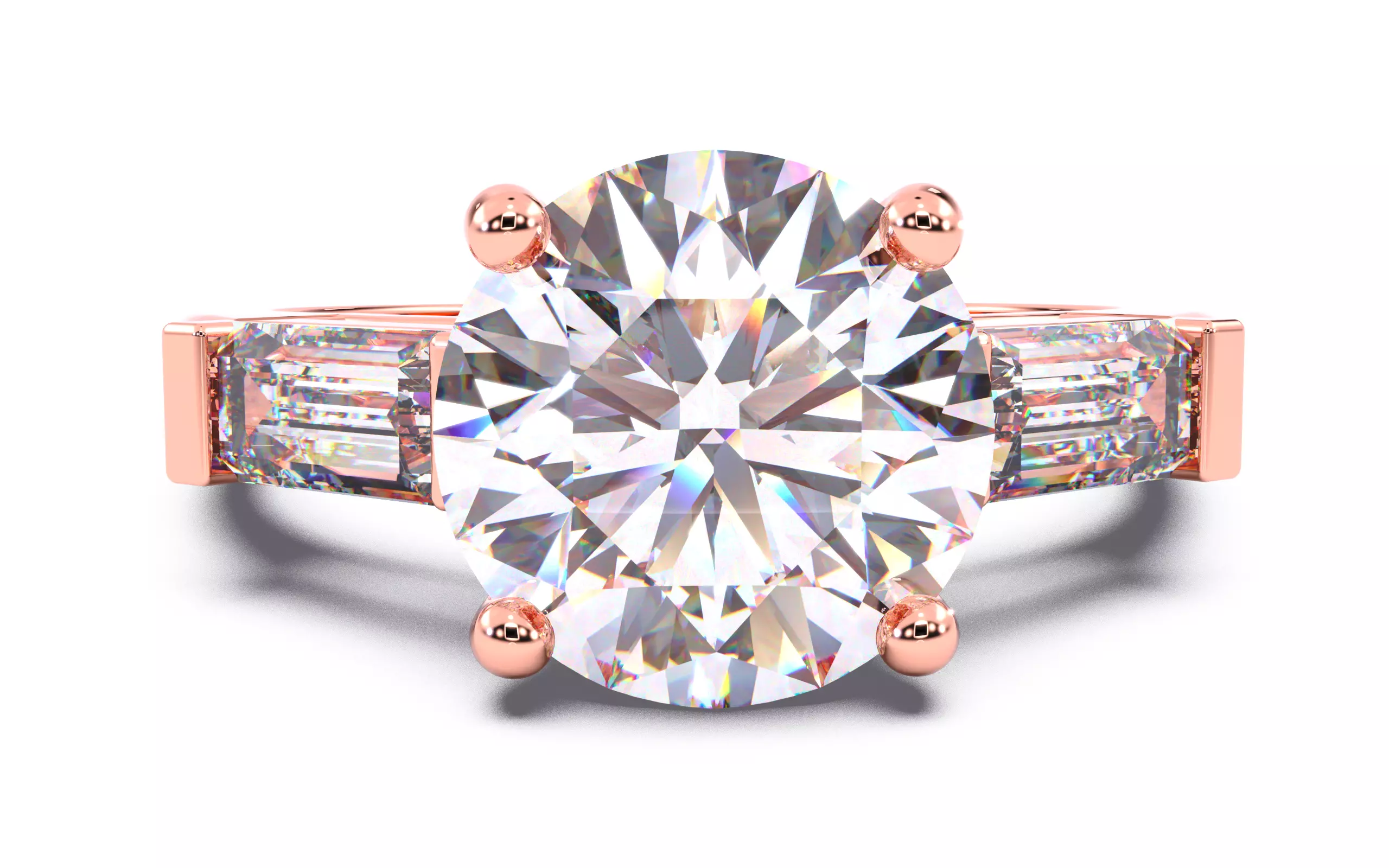 Round Diamond Trio Solitaire Ring 3D print model 3D print model_0