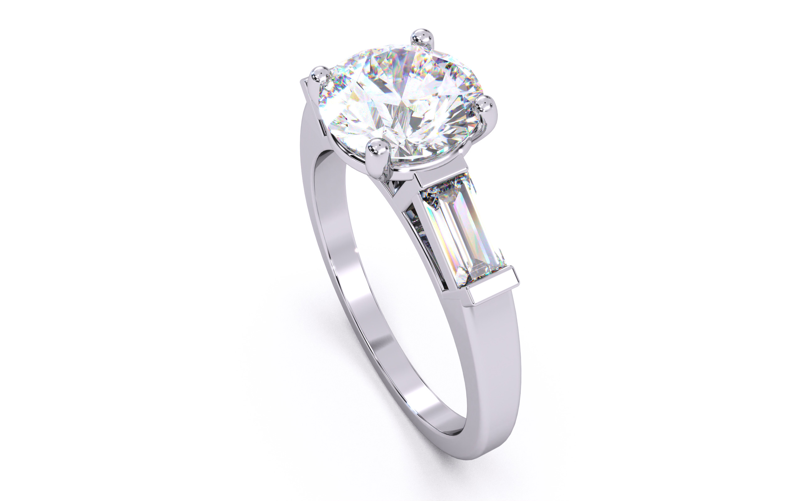 Round Diamond Trio Solitaire Ring 3D print model 3D print model_7