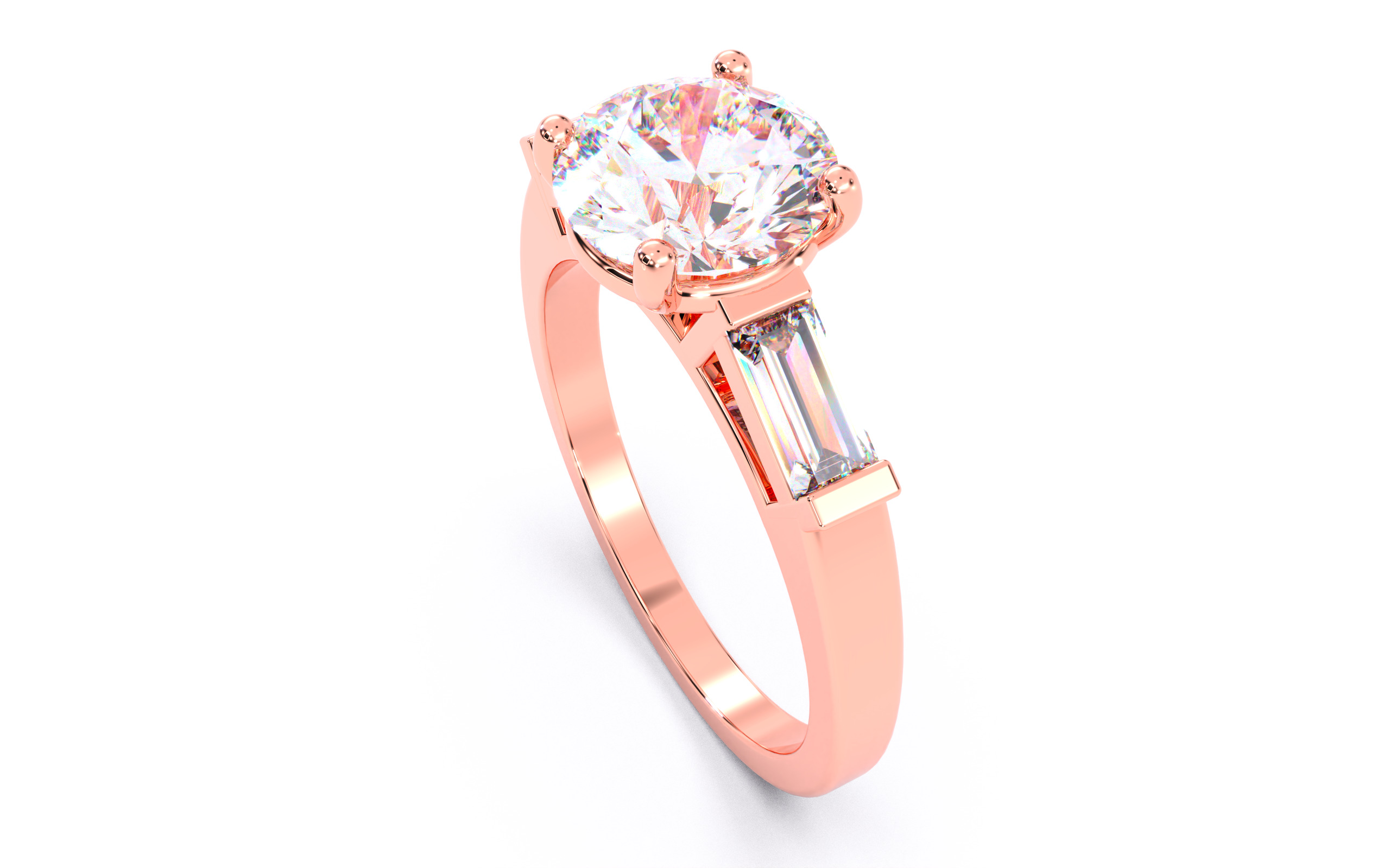 Round Diamond Trio Solitaire Ring 3D print model 3D print model_5