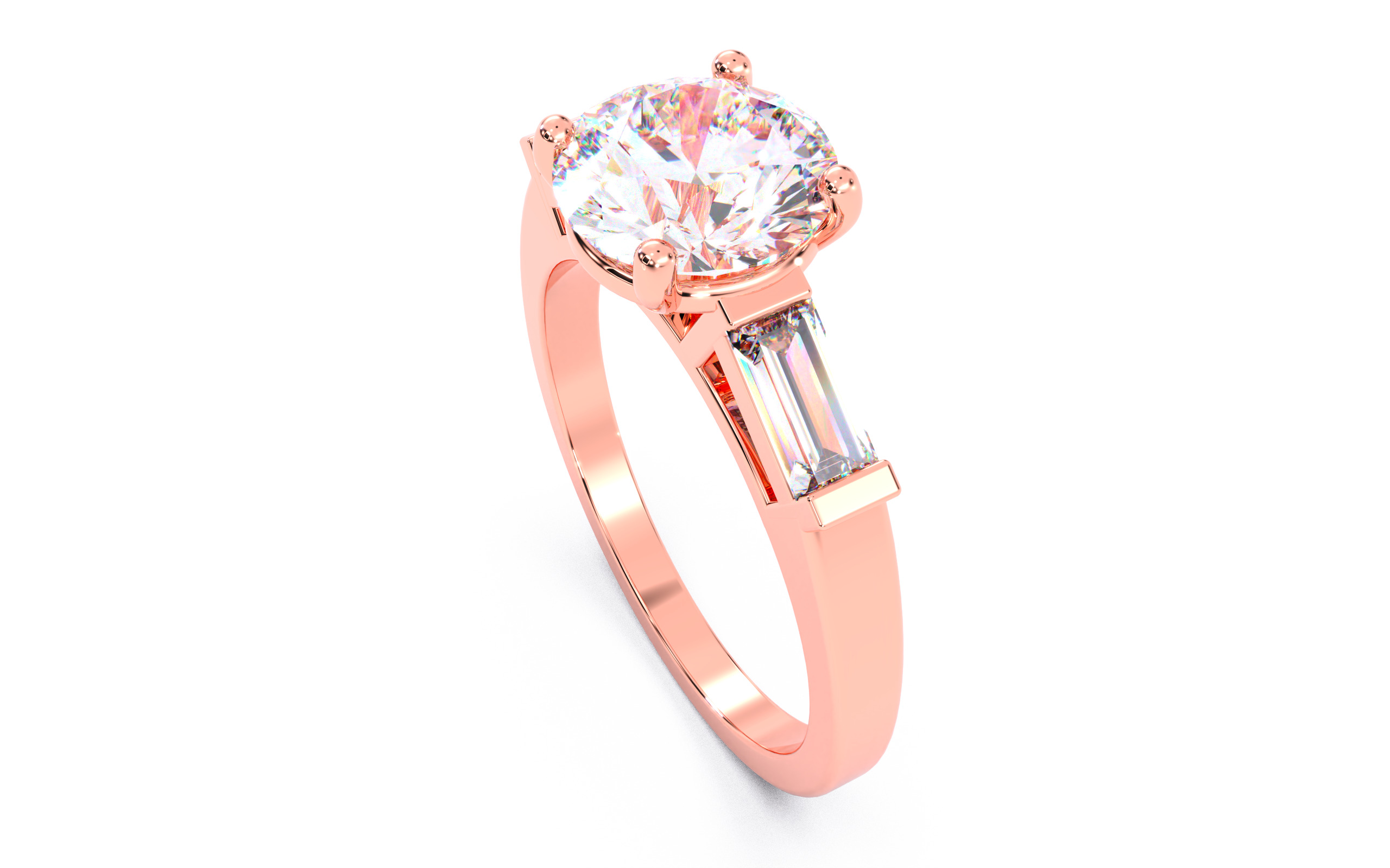 Round Diamond Trio Solitaire Ring 3D print model 3D print model_6