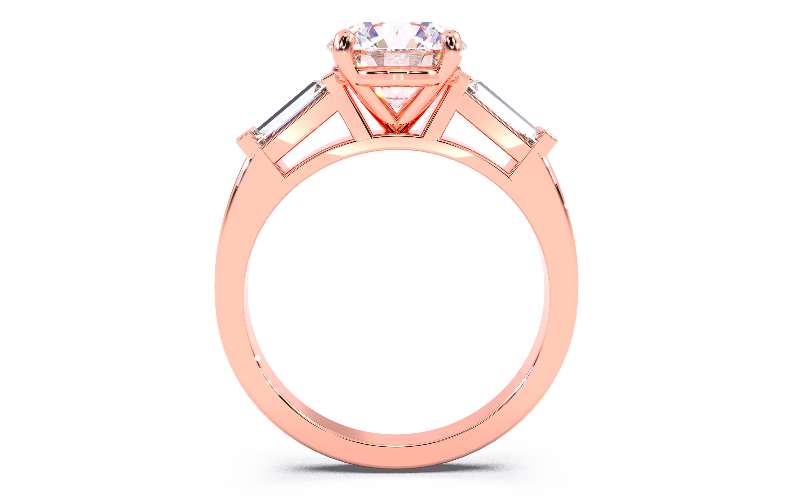 Round Diamond Trio Solitaire Ring 3D print model 3D print model_4