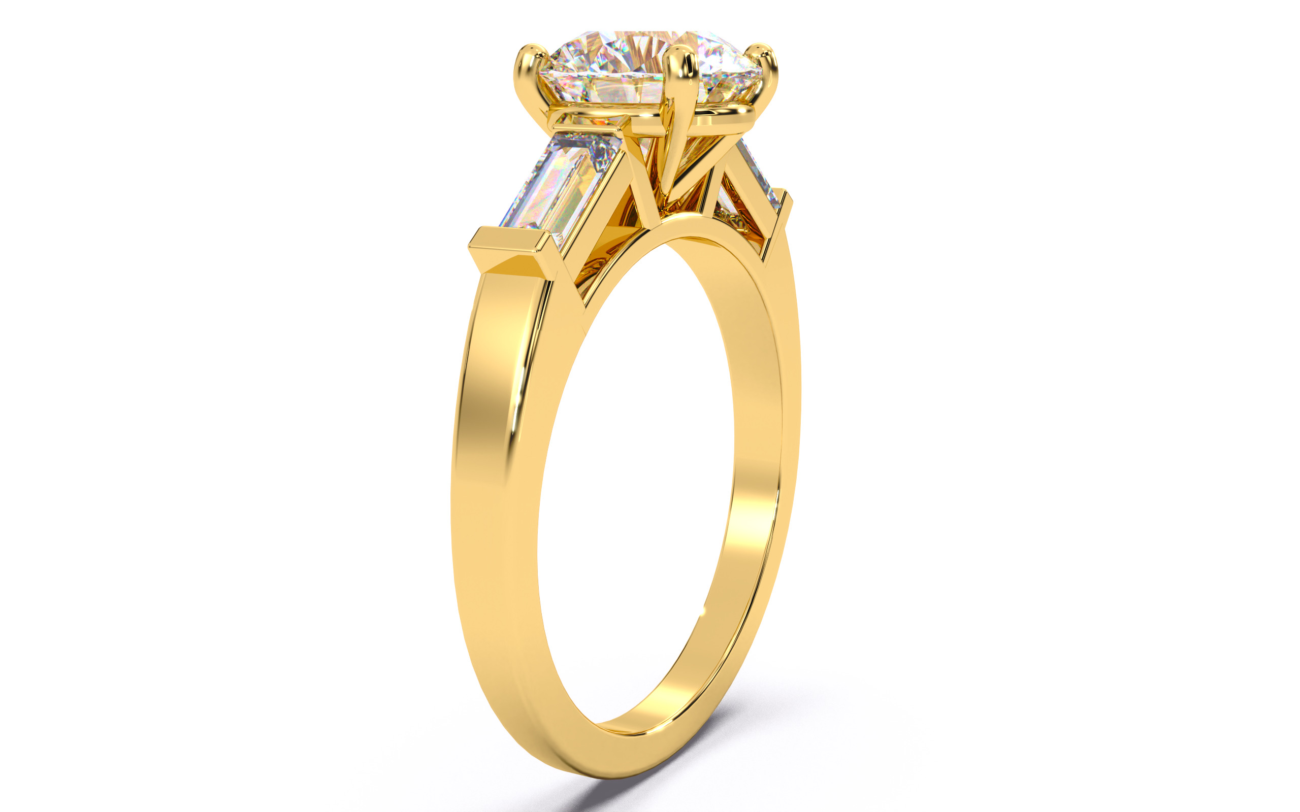 Round Diamond Trio Solitaire Ring 3D print model 3D print model_12